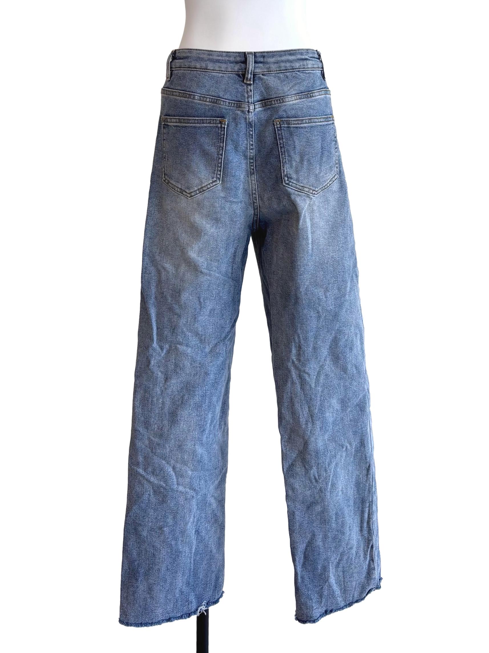 Washed Blue Denim Straight Cut Jeans