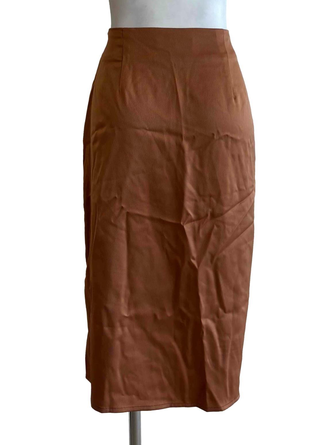 Copper Brown Ruched Satin Skirt