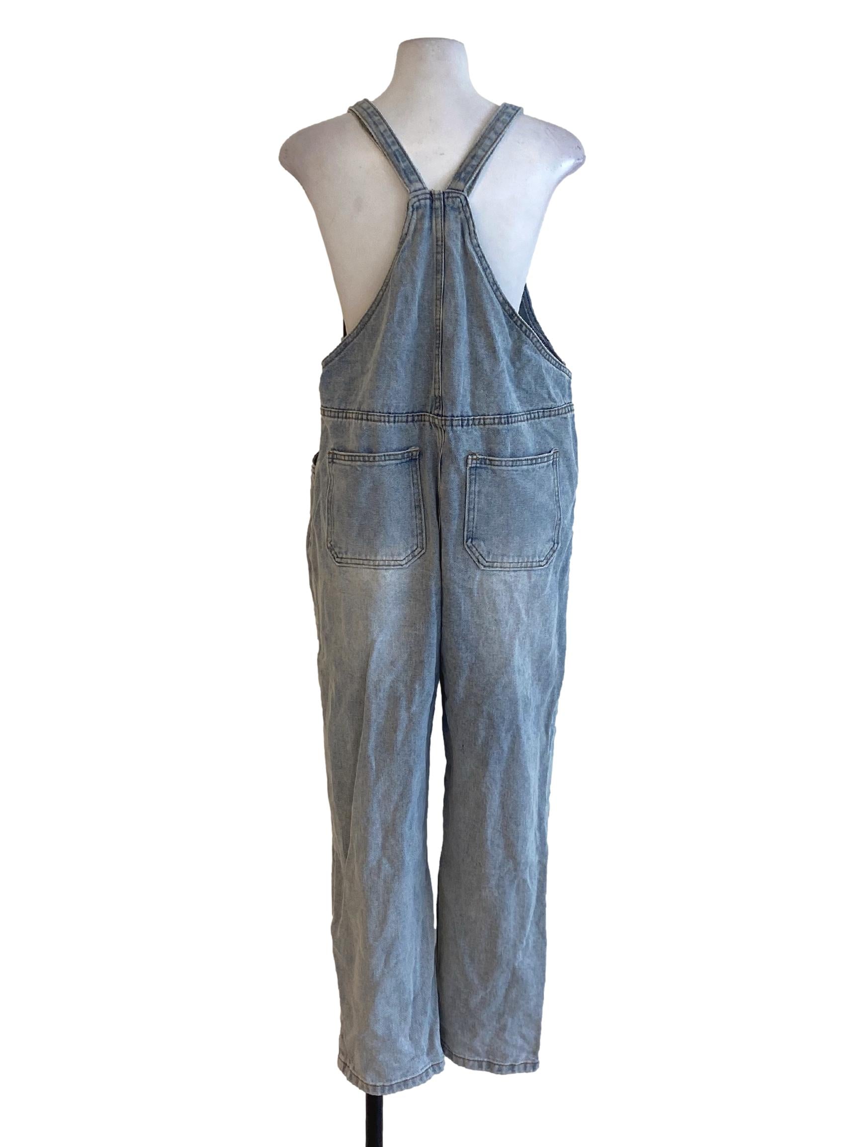 Dusty Denim Blue Buttoned Down Square Neck Apron Jumpsuit TTR