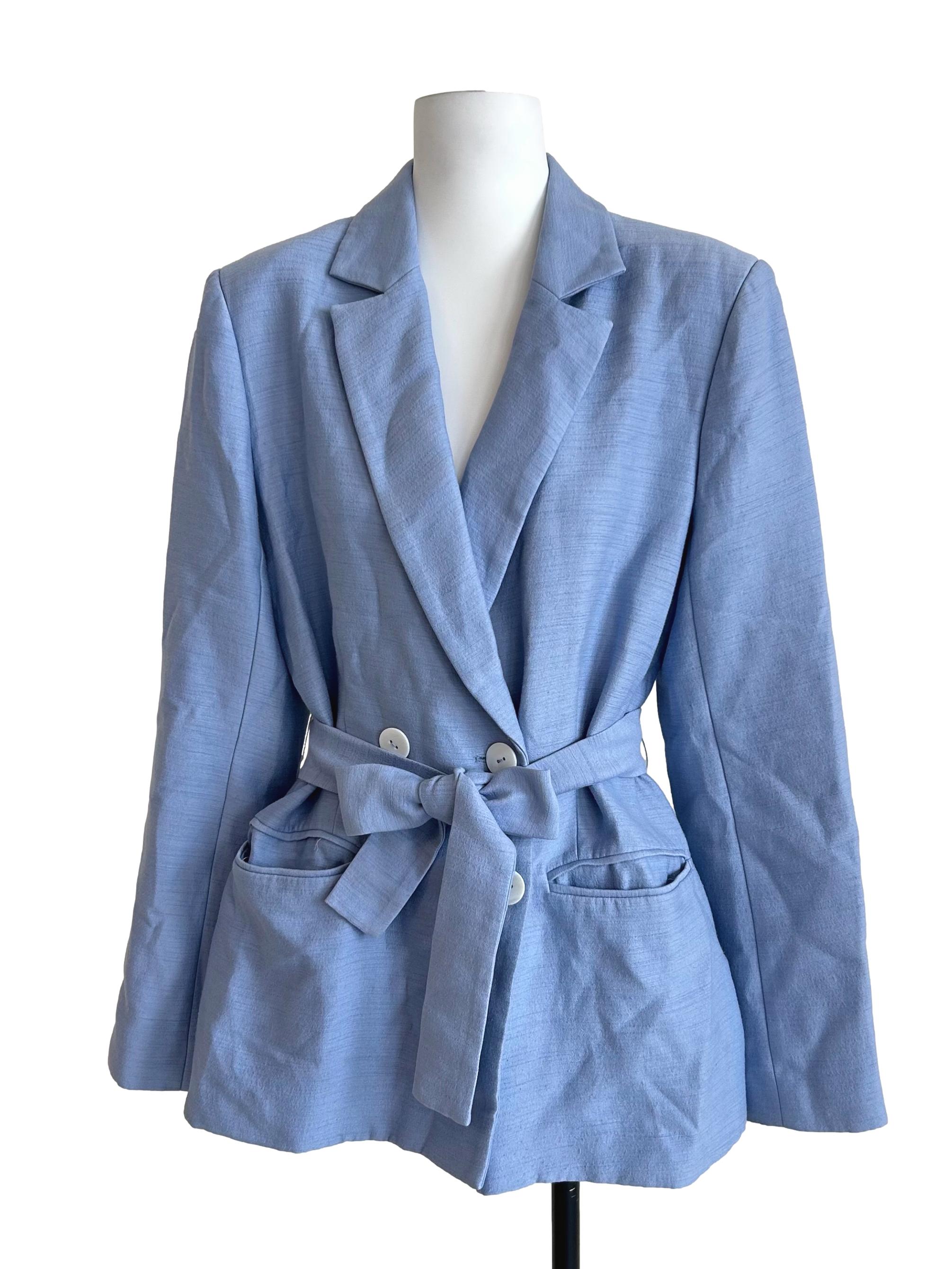 Light Blue Double-Breasted Tailored Blazer
