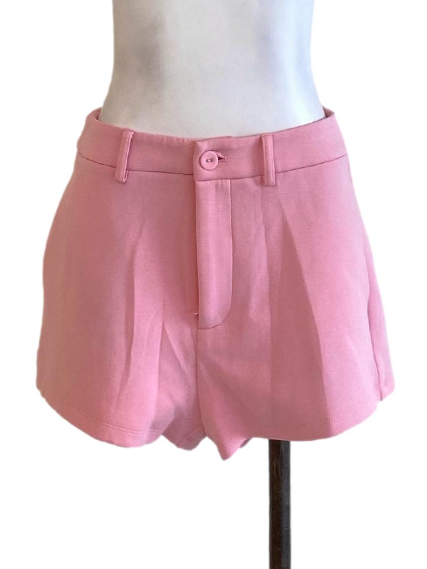 Taffy Pink Buttoned Waist Fit Tailored Shorts