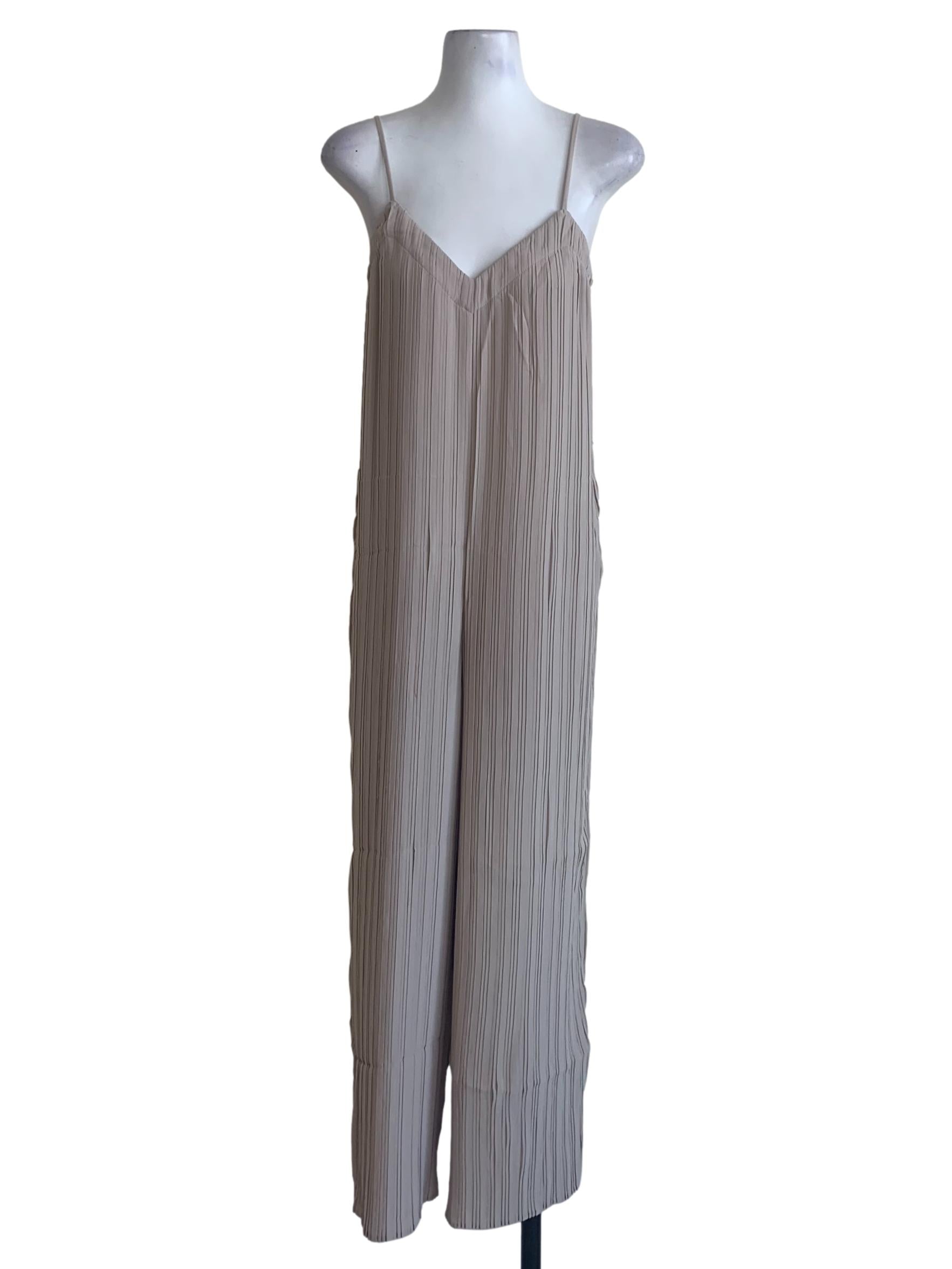 Linen Beige Pleated Jumpsuit