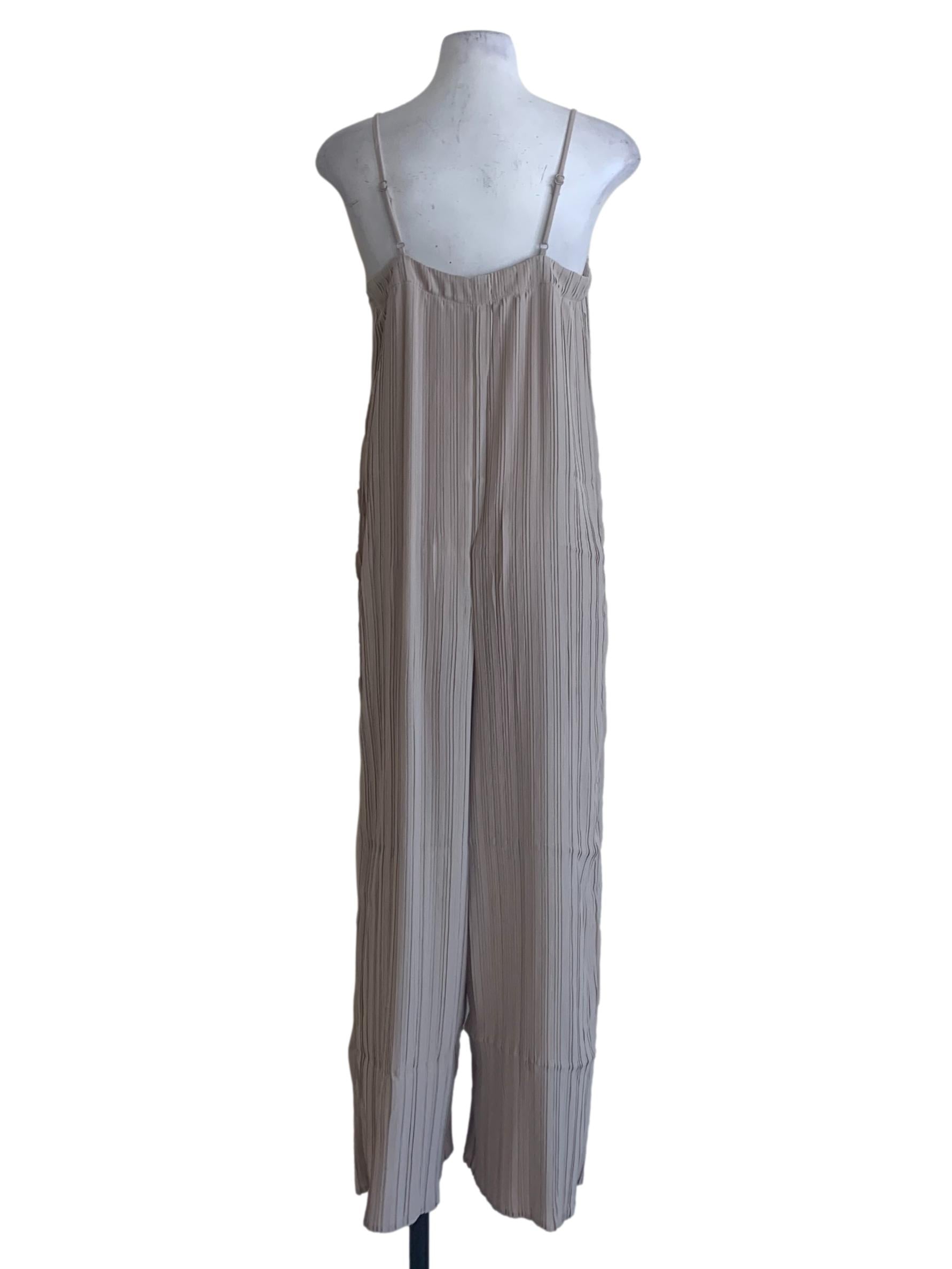 Linen Beige Pleated Jumpsuit