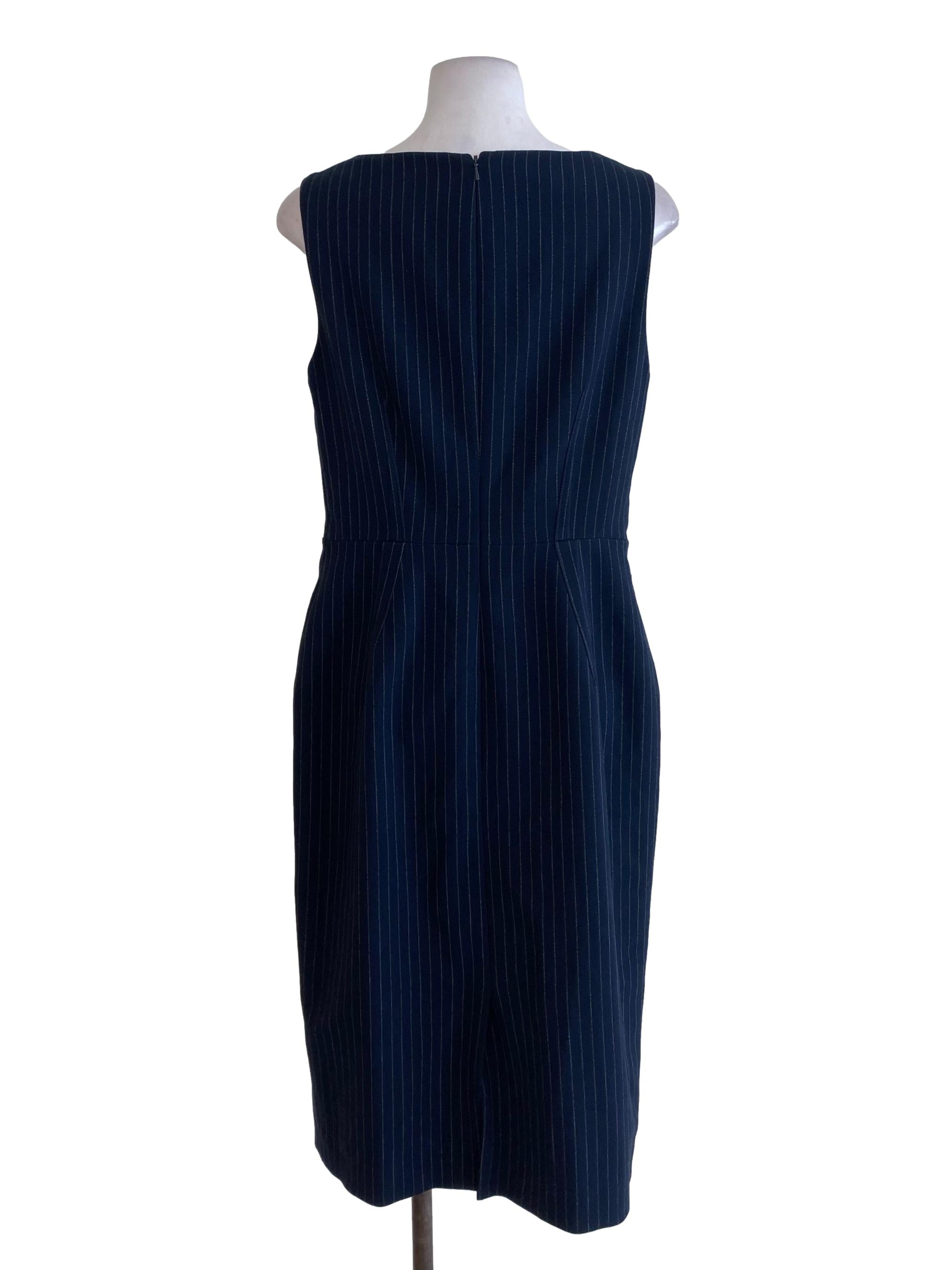 Navy Blue Striped Sheath Dress