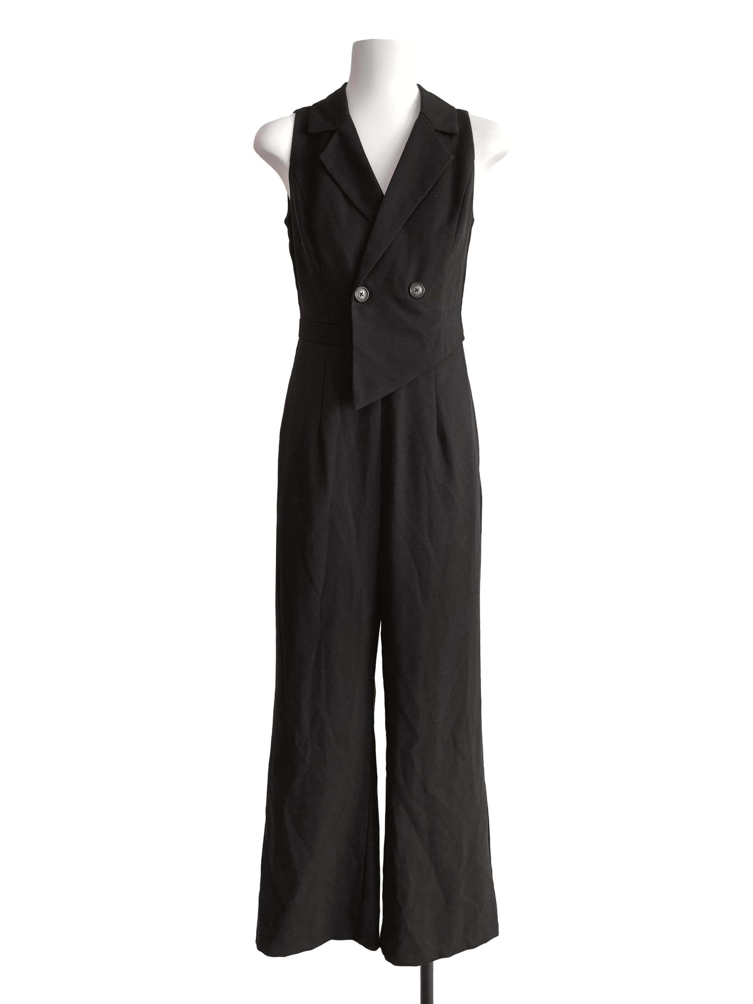 Black Collared Sleeveless Jumpsuit
