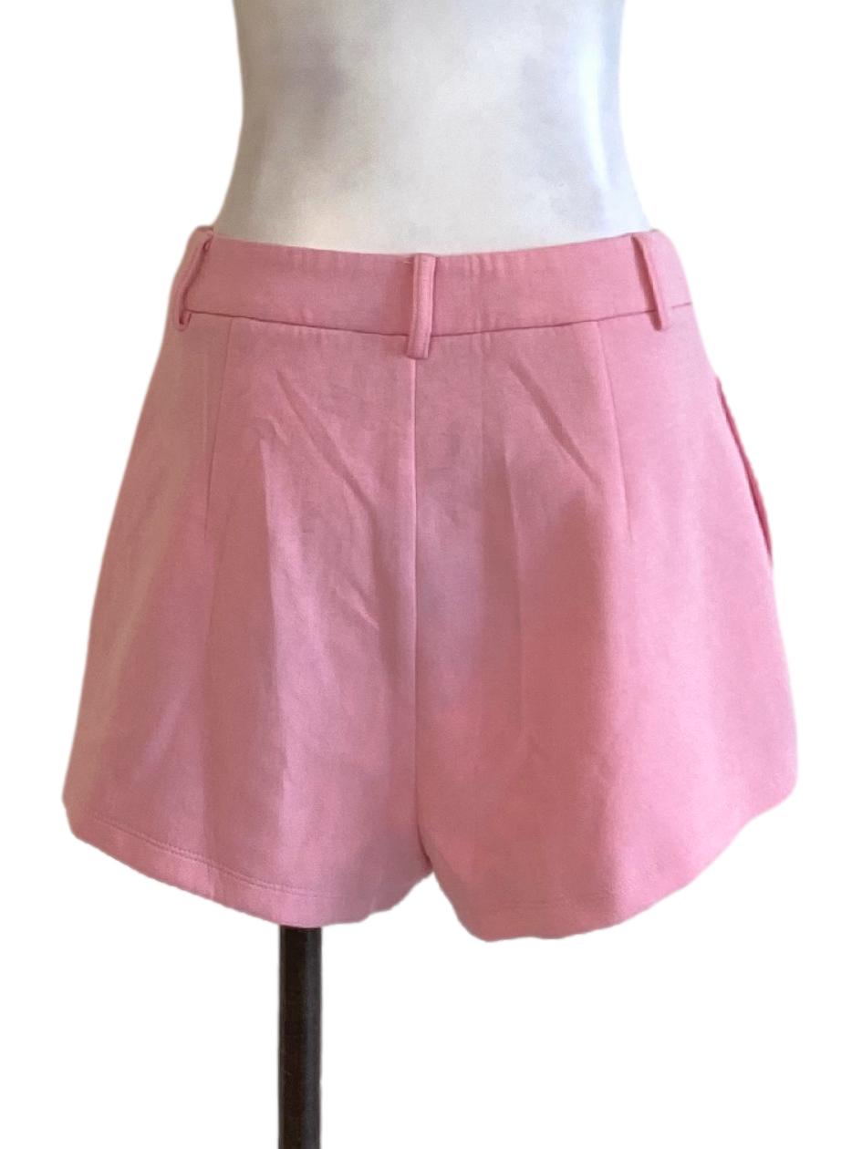 Taffy Pink Buttoned Waist Fit Tailored Shorts