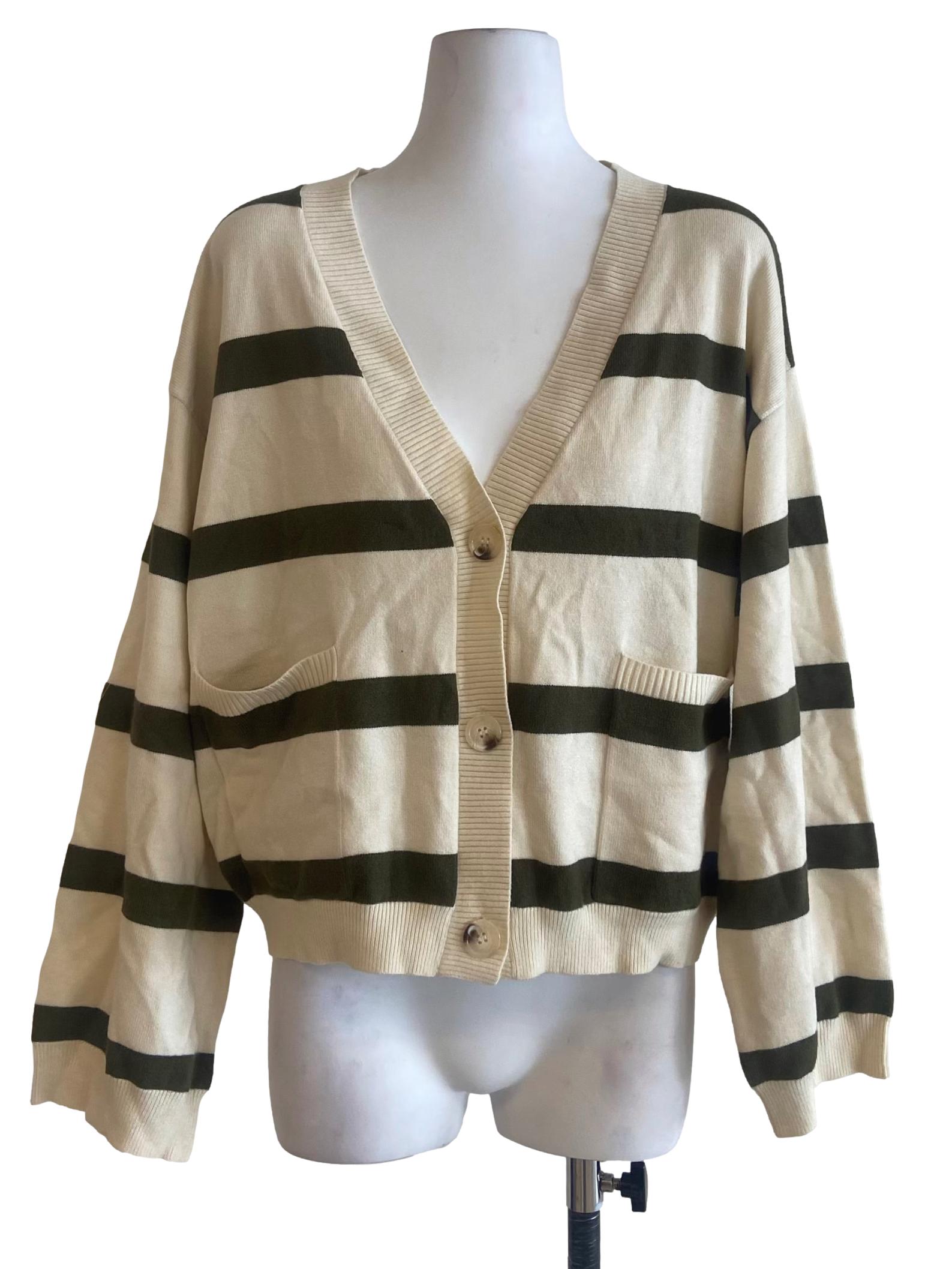 Cream & Green Stripe Cardigan