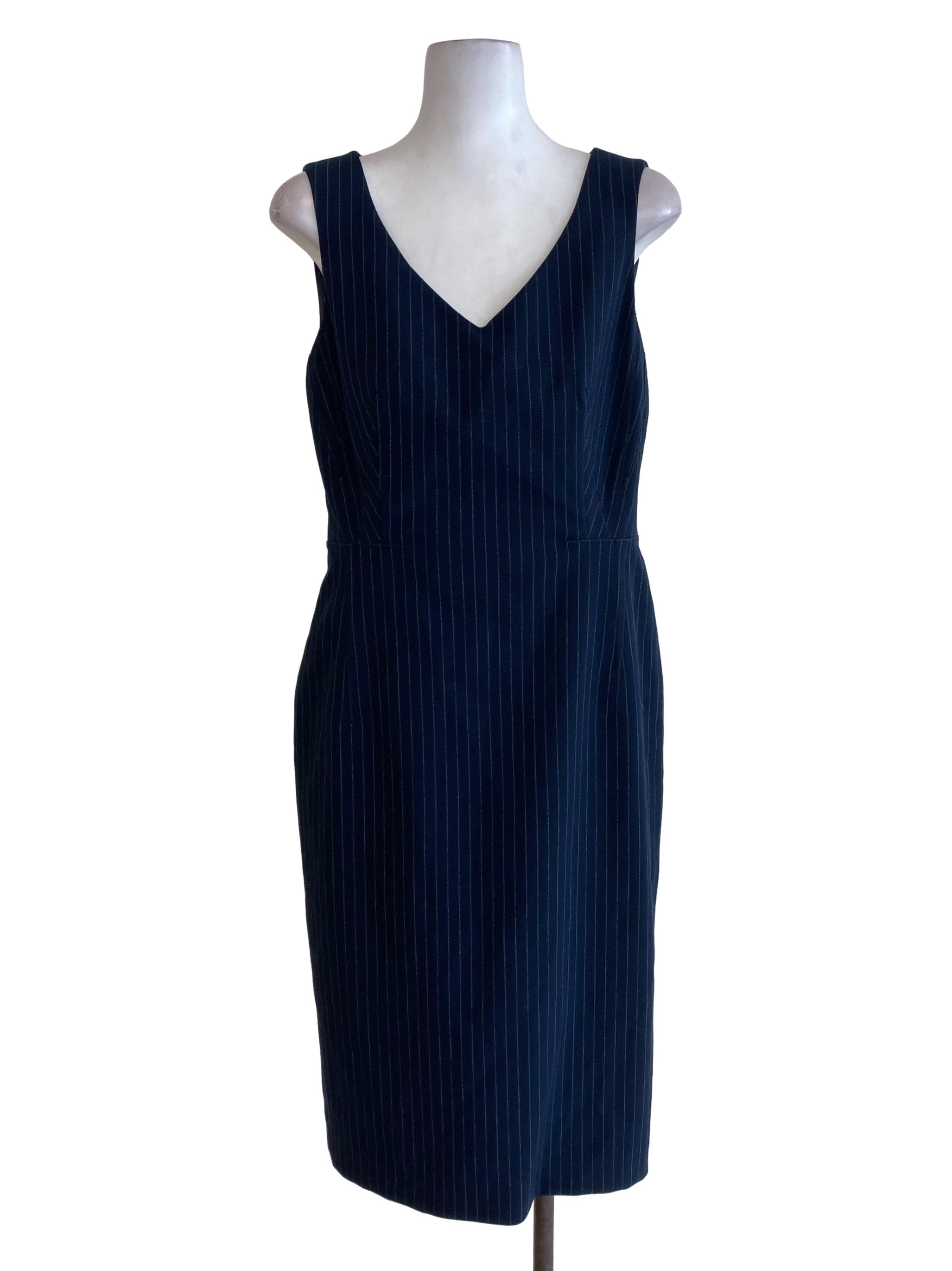Navy Blue Striped Sheath Dress
