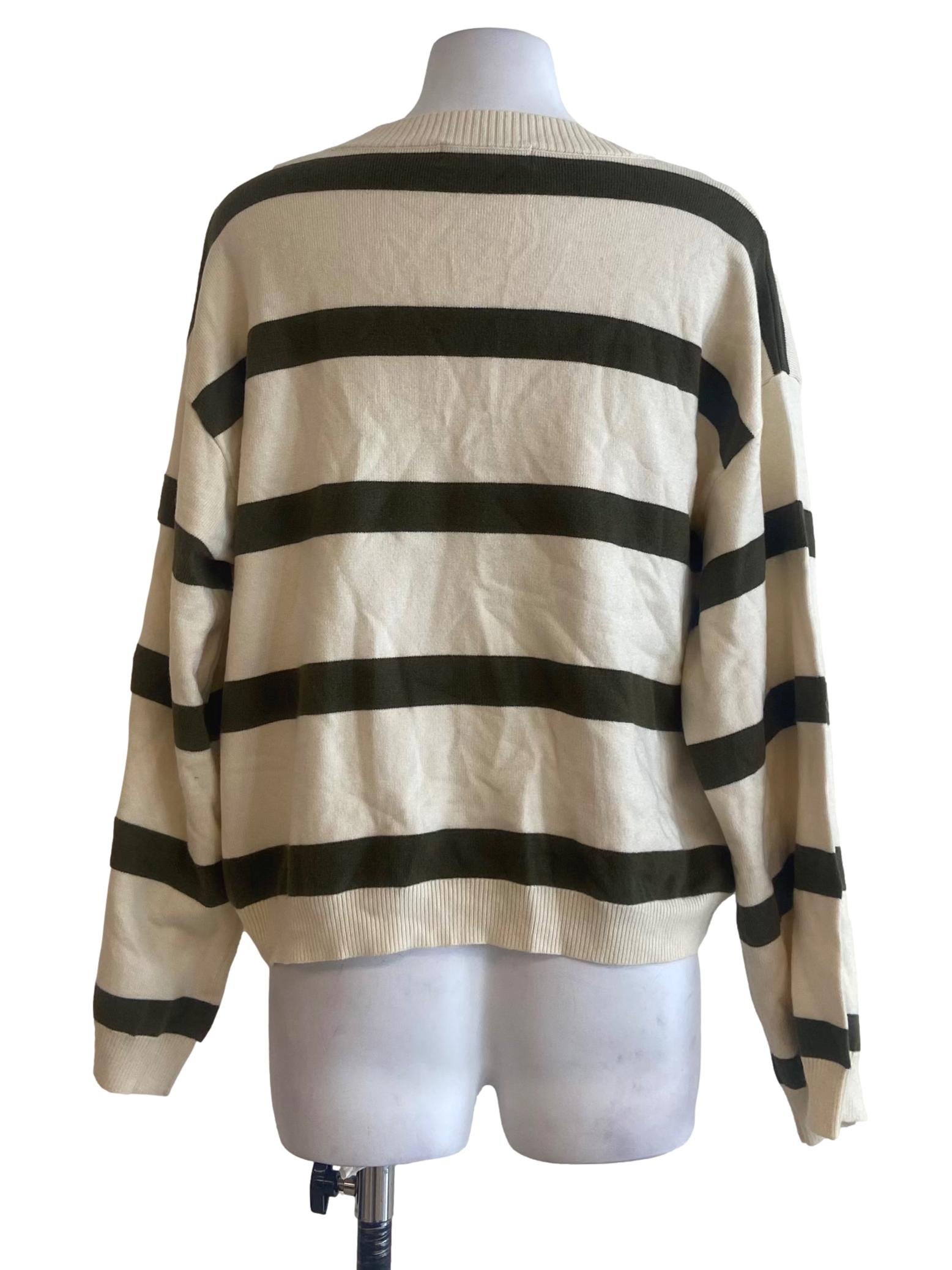 Cream & Green Stripe Cardigan