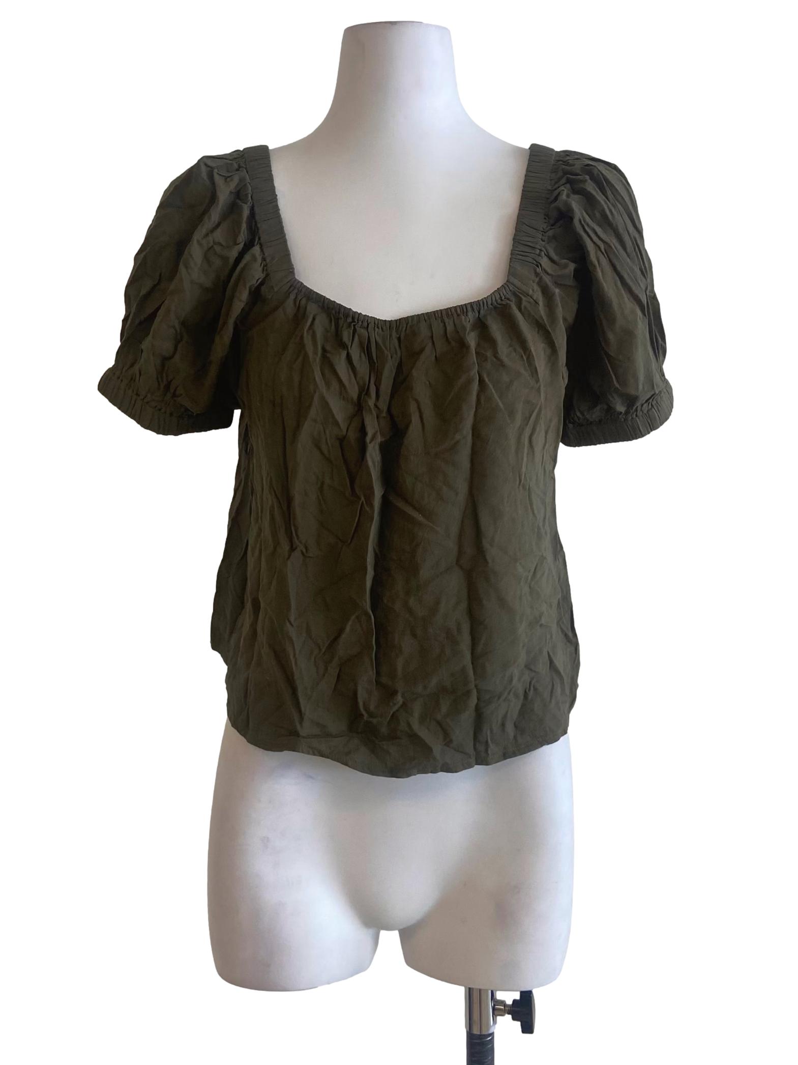 Crocodile Green Square Neck Blouse