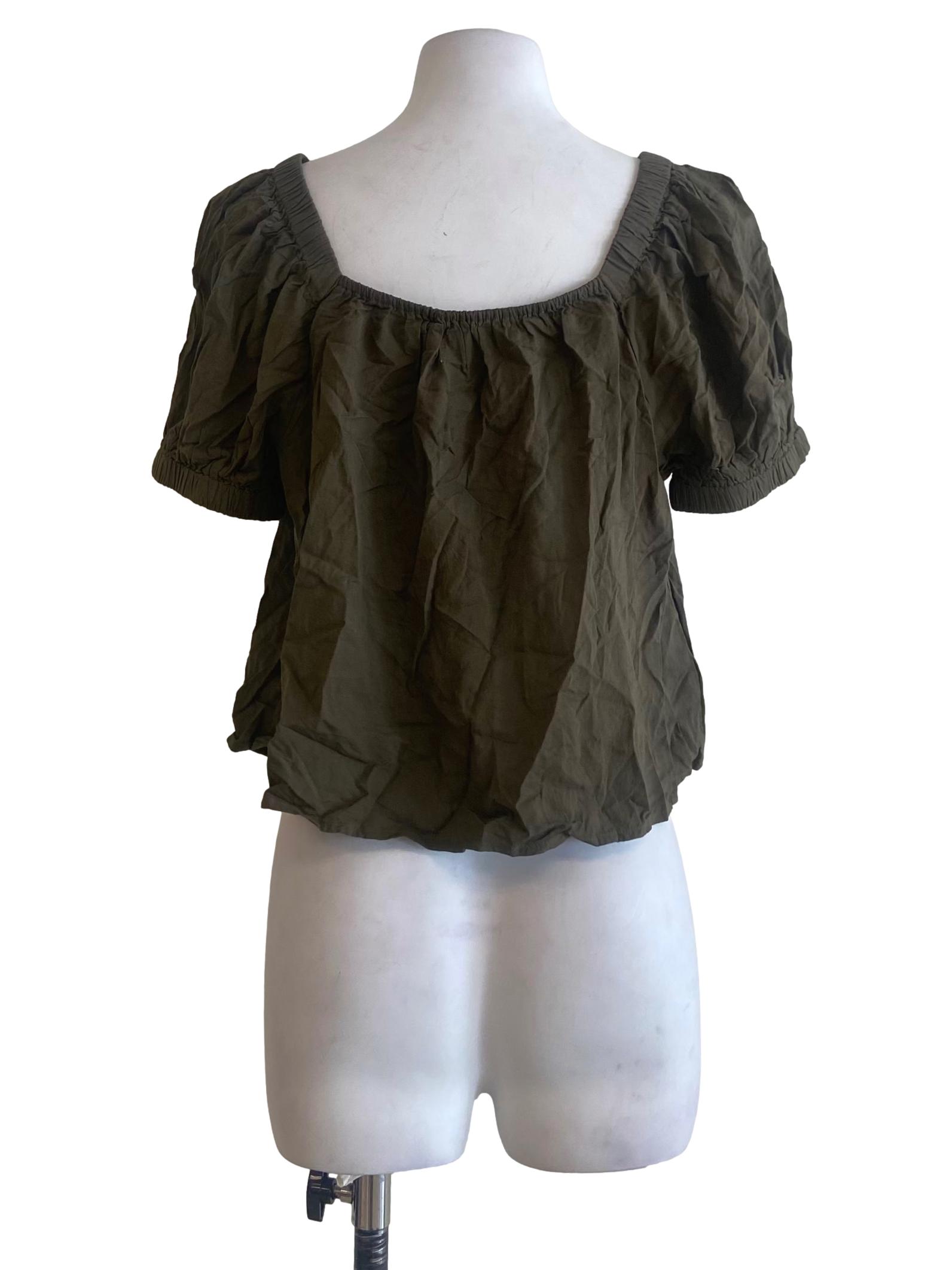 Crocodile Green Square Neck Blouse