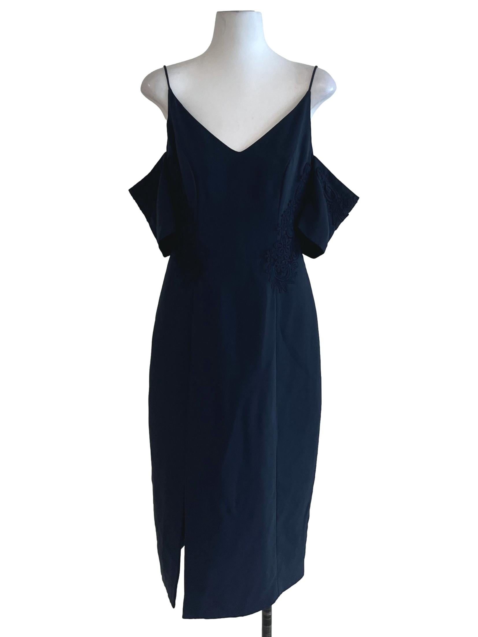 Navy Blue V-Neckline Sheath Dress