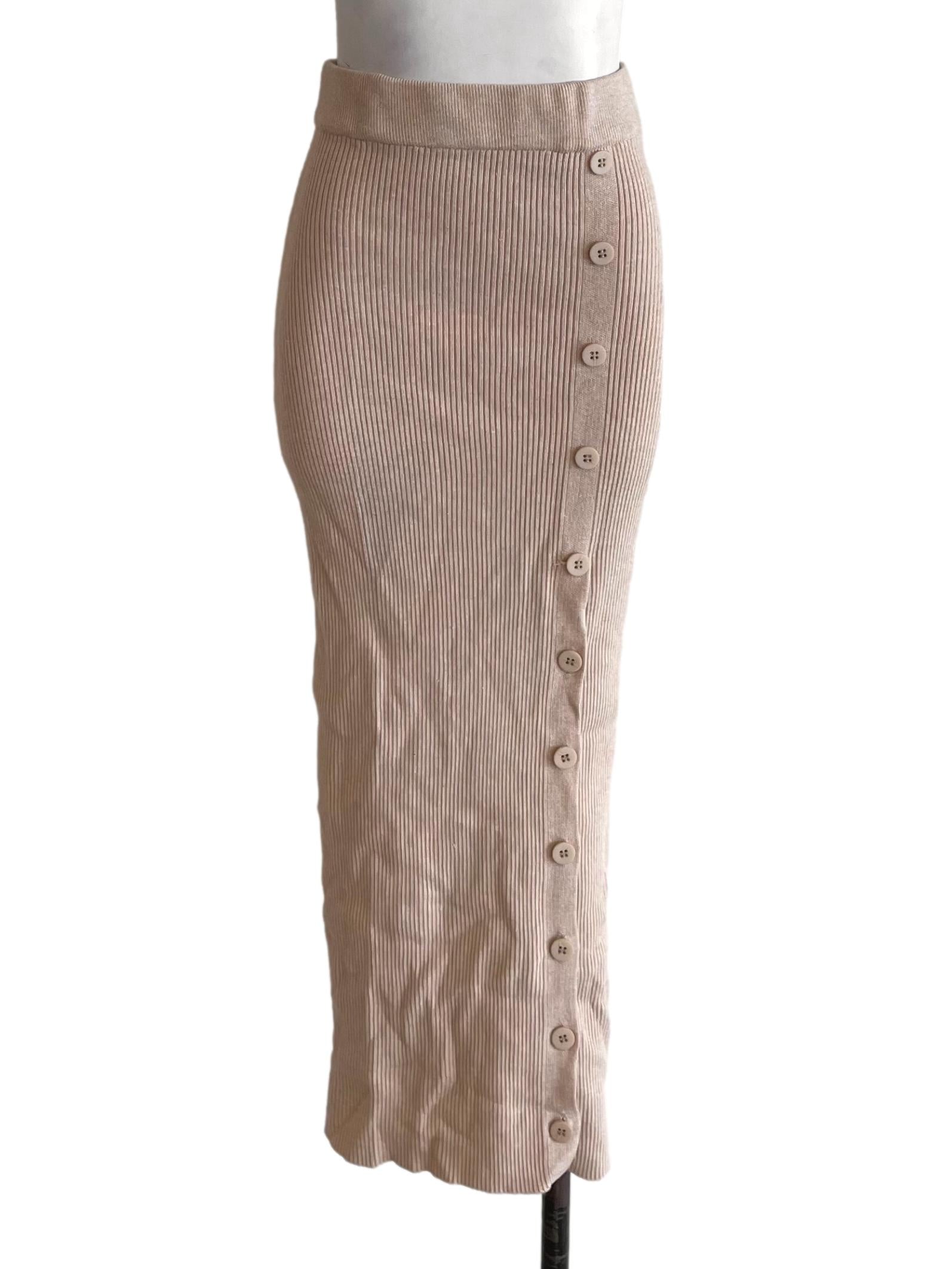 Light Latte Button Down Knit Skirt