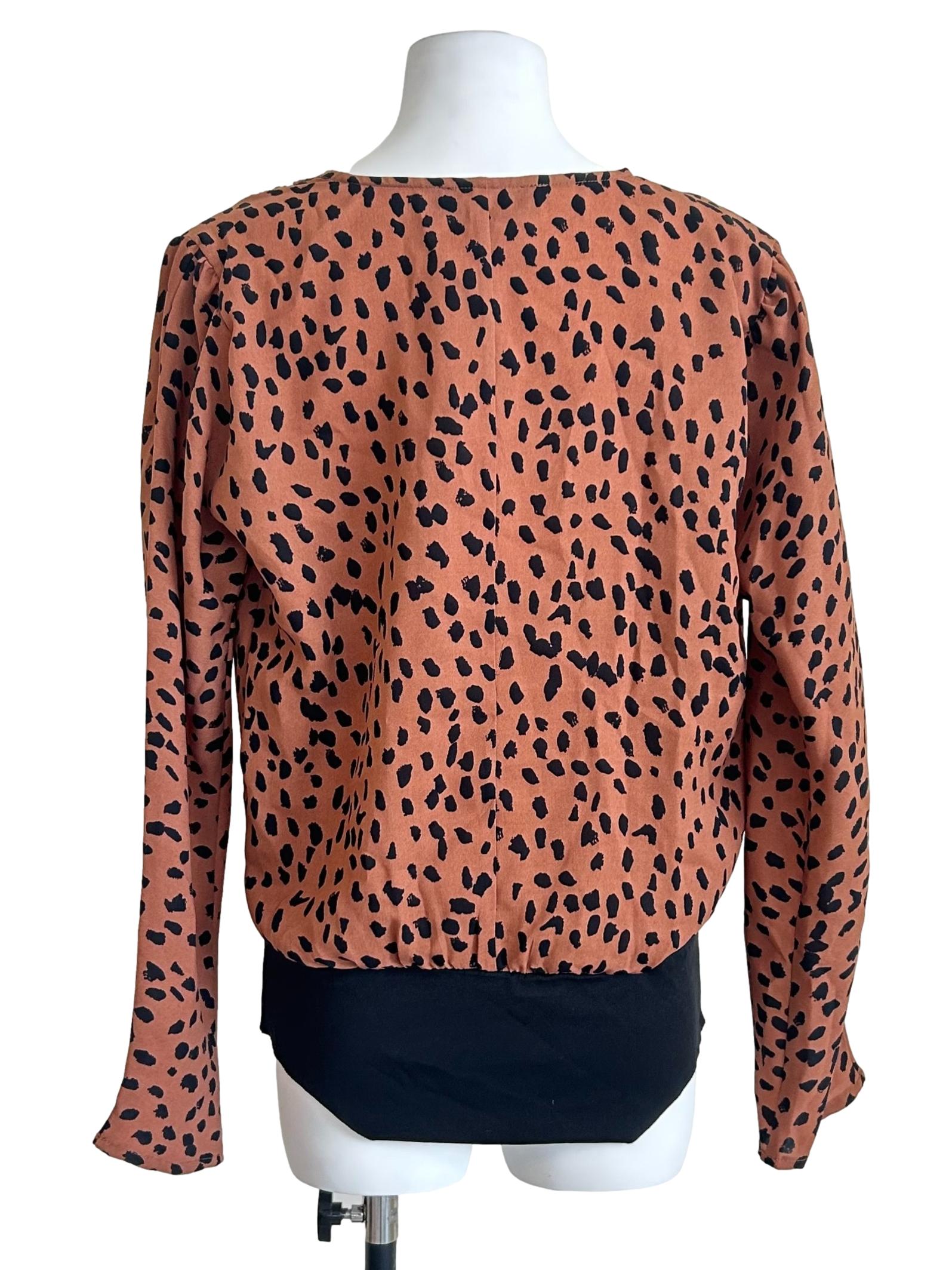 Terracotta Brown Leopard Print Wrap Blouse