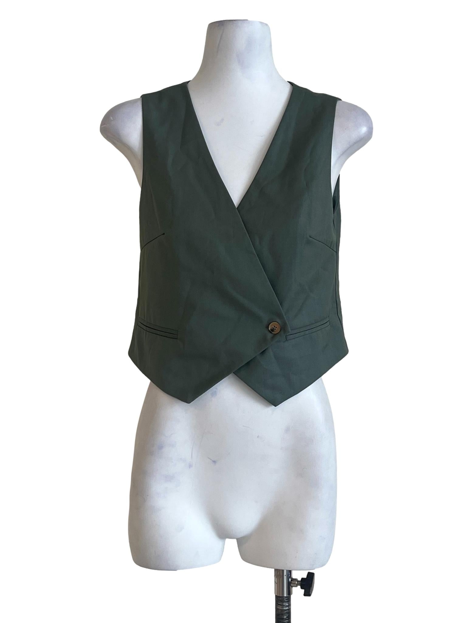 Basil Green V-Neck Sleeveless Vest