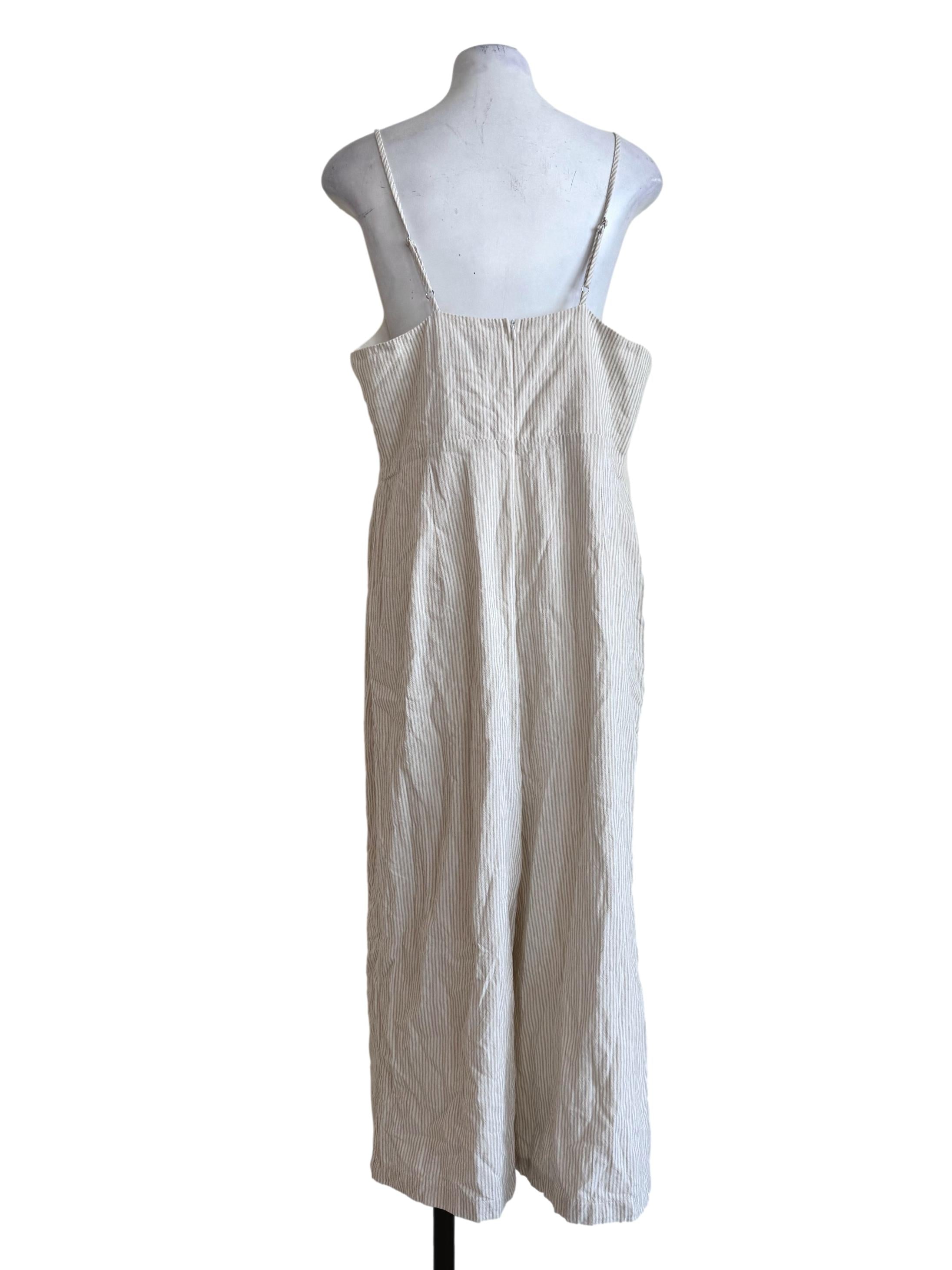 Beige Stripes Front Bow Jumpsuit