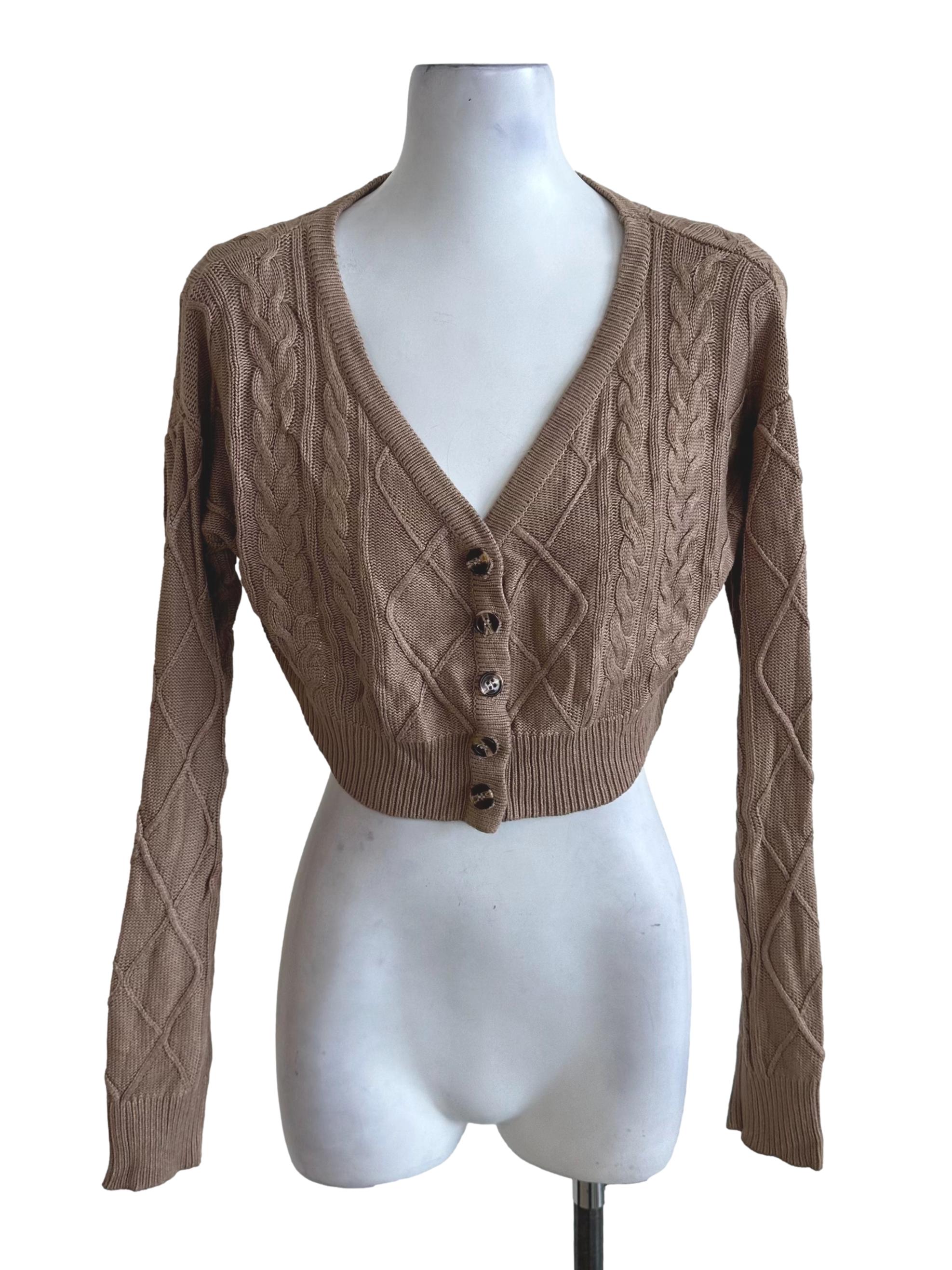 Coffee Brown Knit Button Cardigan