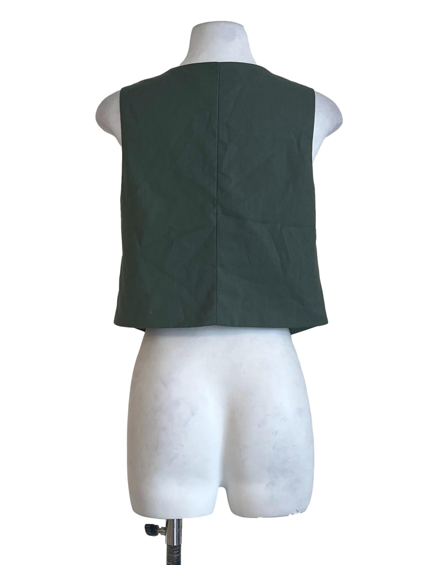 Basil Green V-Neck Sleeveless Vest