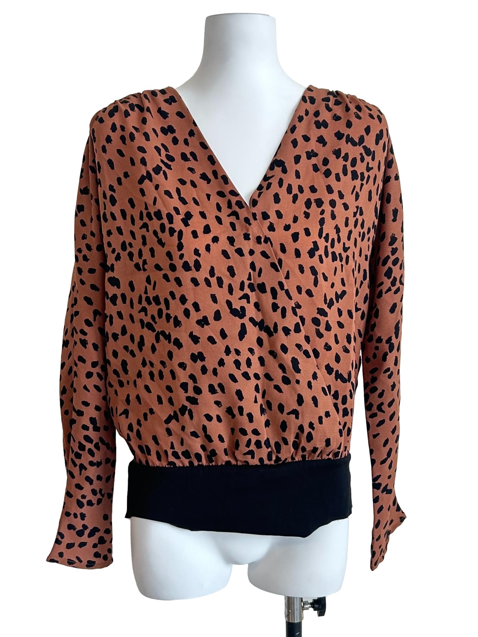Terracotta Brown Leopard Print Wrap Blouse