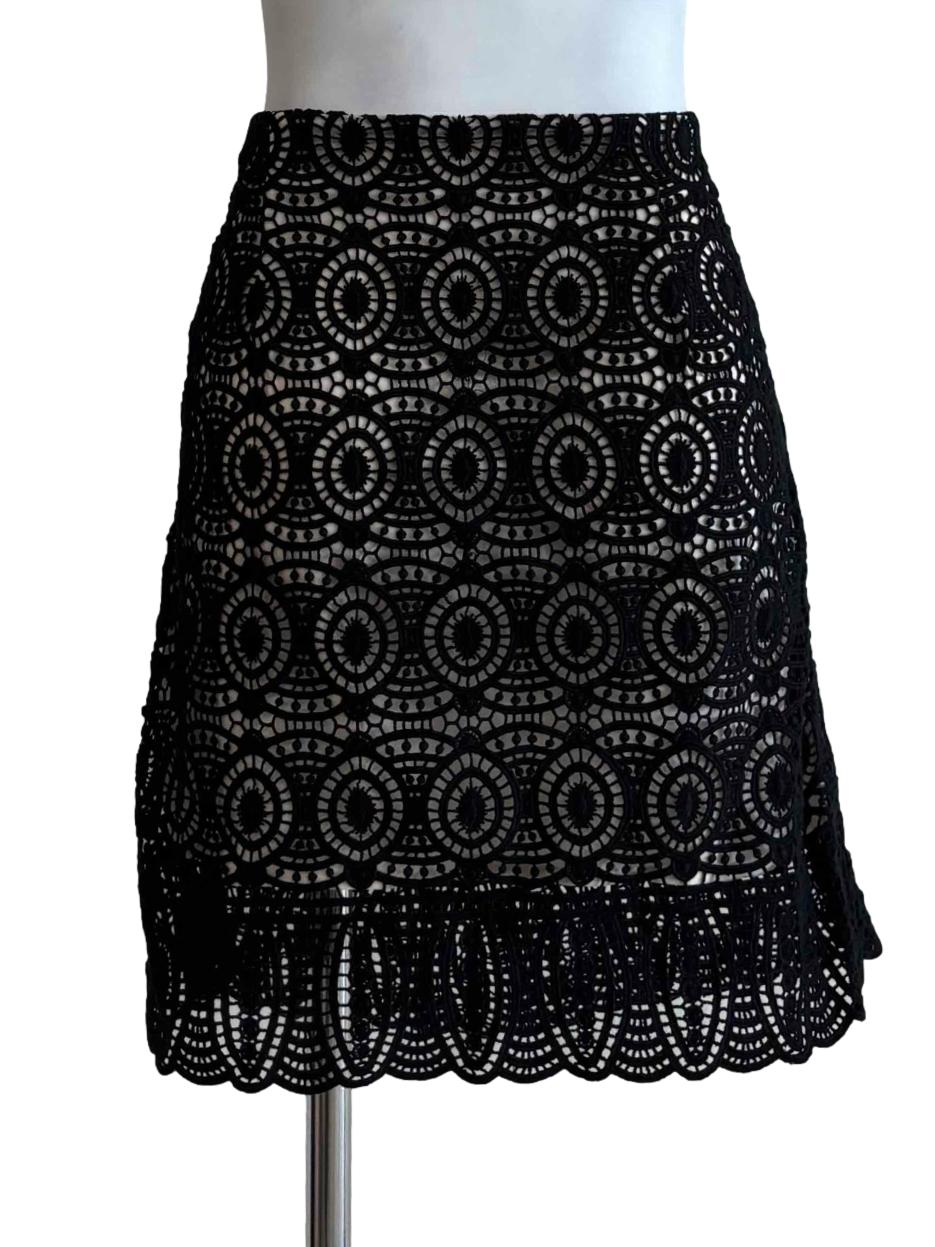 Black Lined Lace Mini Skirt