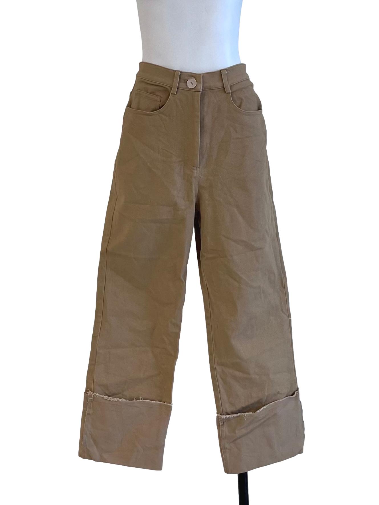Brown Raw Hem Straight-Leg Pants OSN