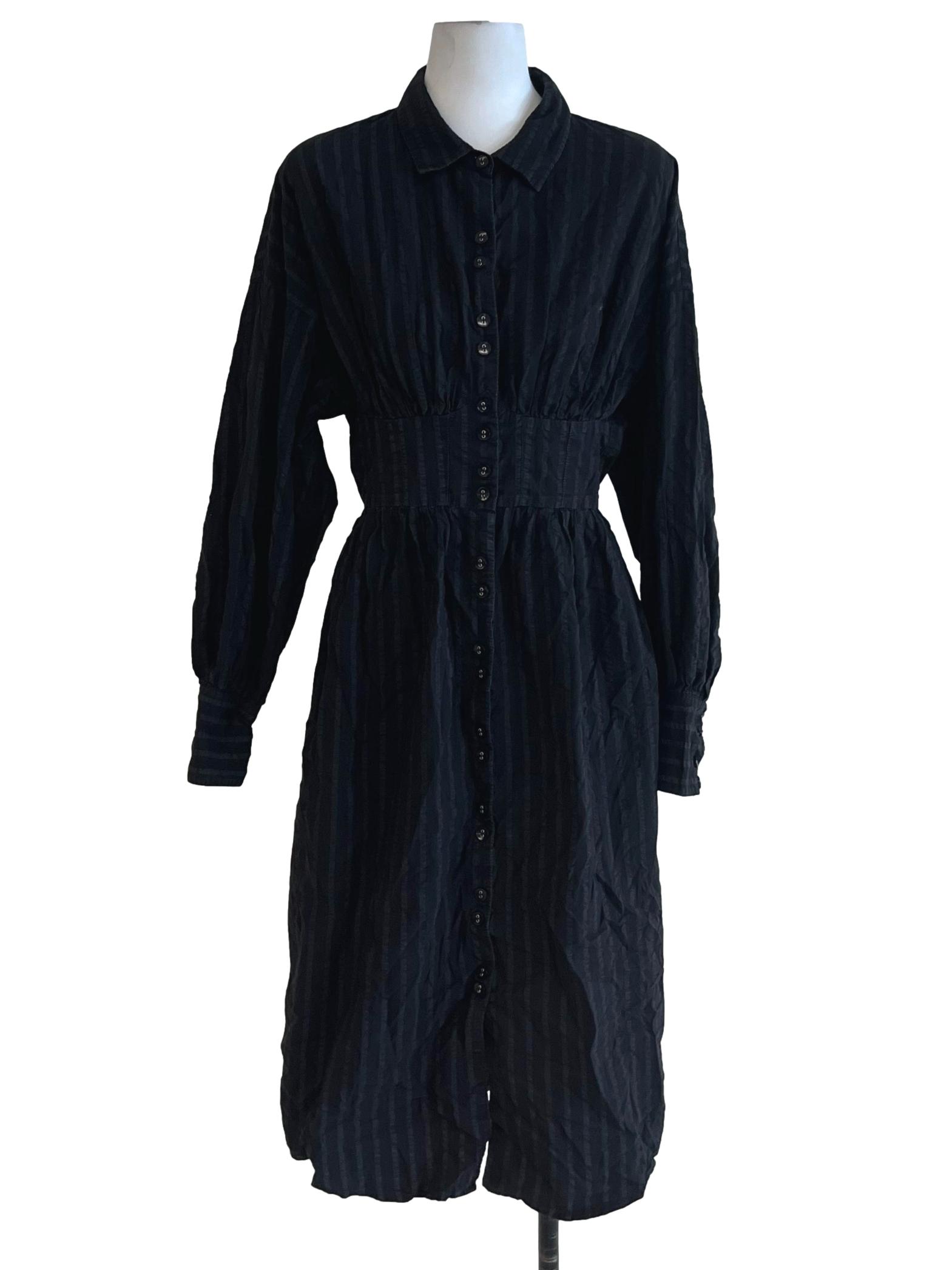 Black Candy Stripe Shirt Dress