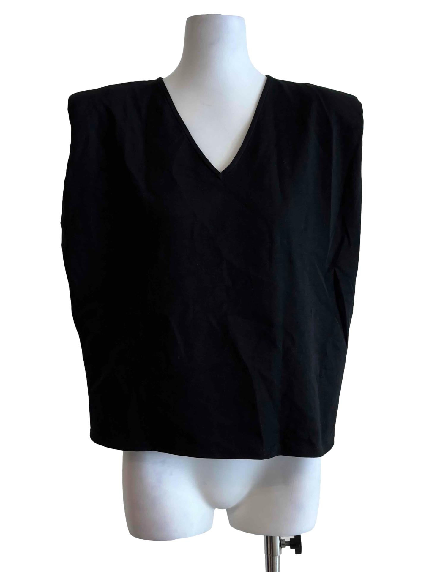 Night Black Sleeveless V-Neck Top