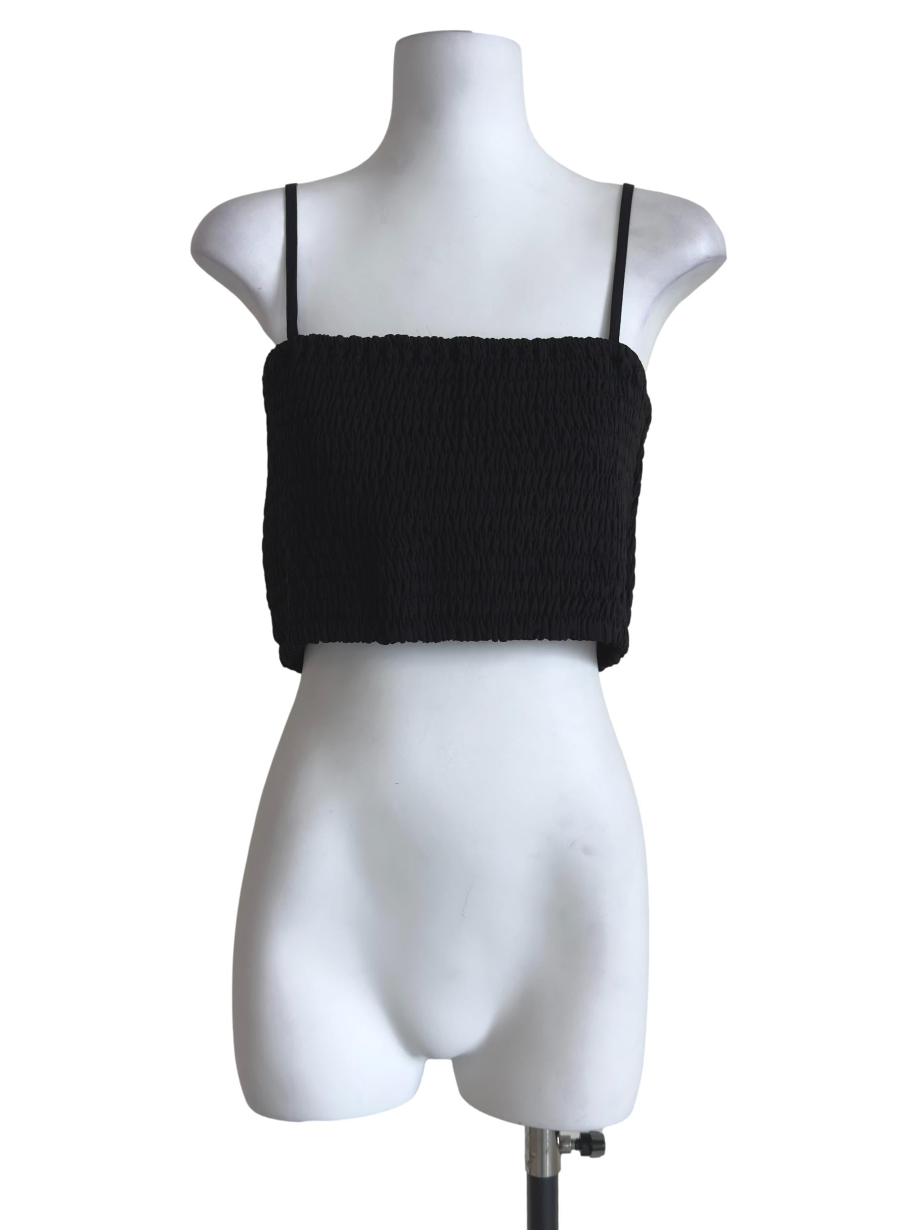 Black Kaci Smocked Crop Top