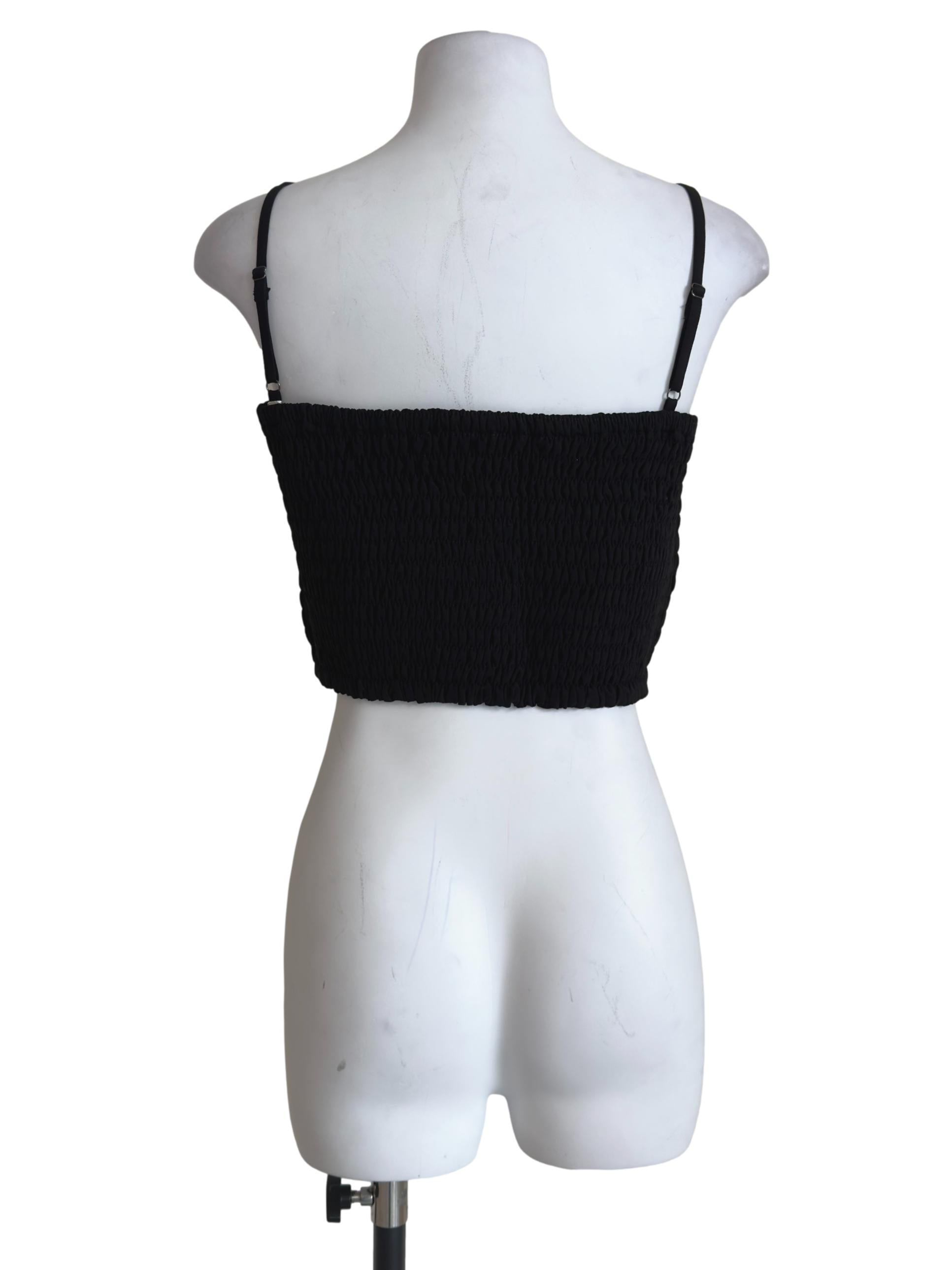 Black Kaci Smocked Crop Top