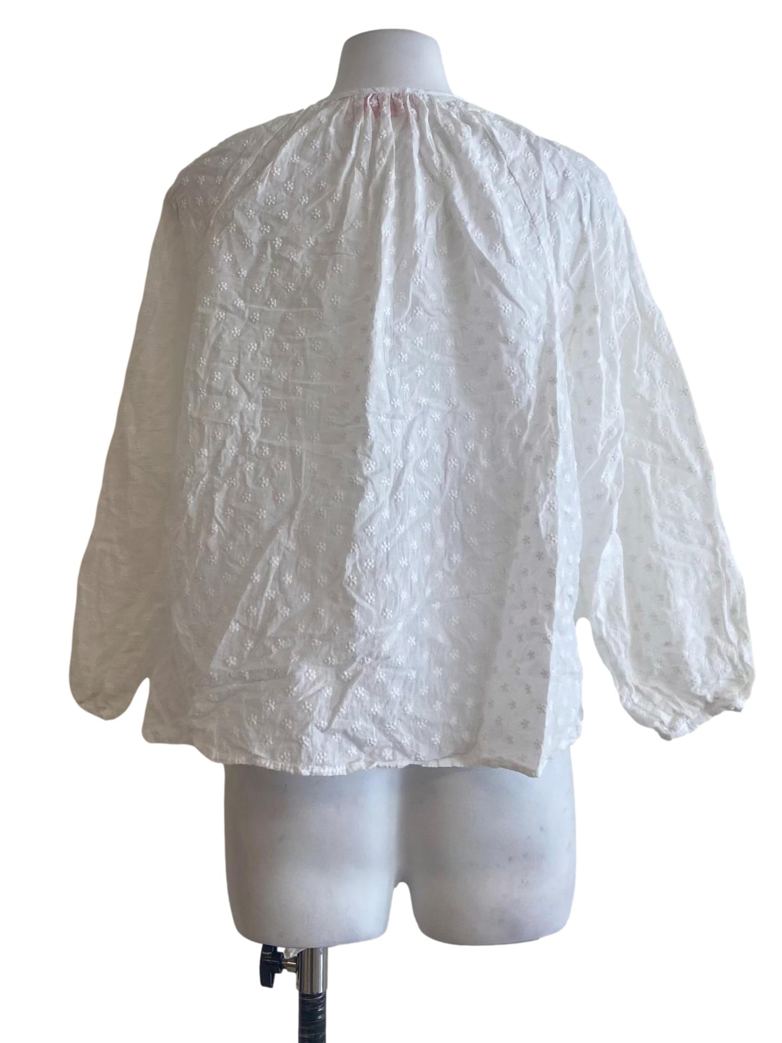 White Half Button Floral Blouse