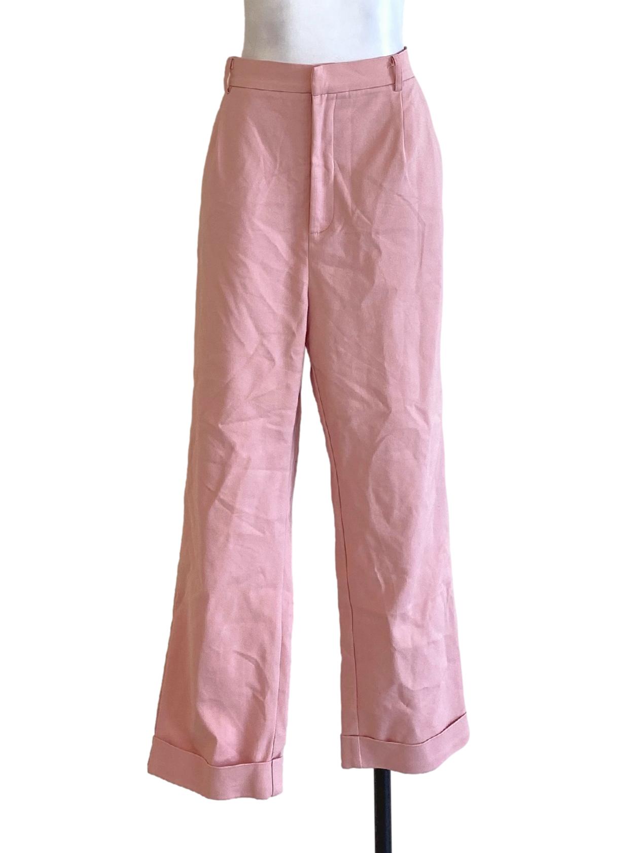 Lemonade Pink Buttoned Waist Cuffed Hem Pegged Pants LB