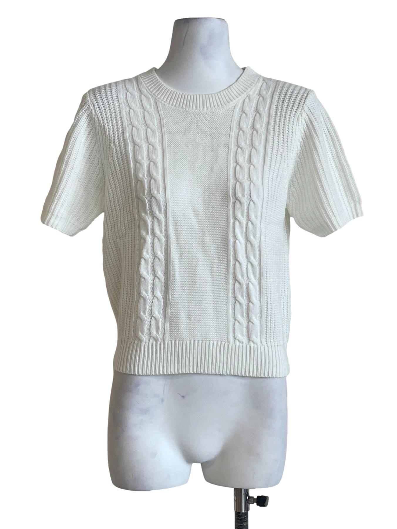 Cotton White Short Sleeve Knit Top