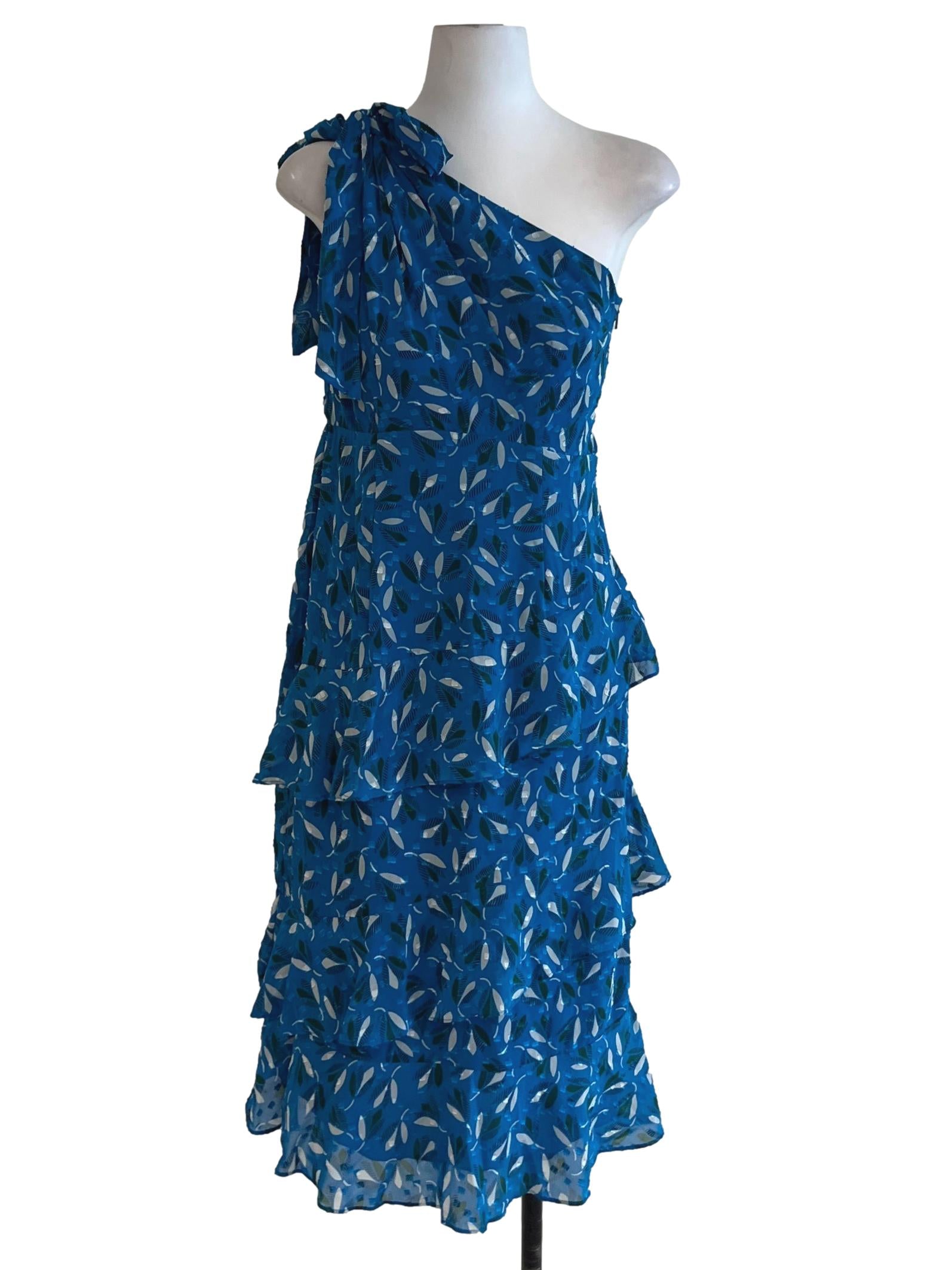 Blue Abstract Ruffle Layered Dress