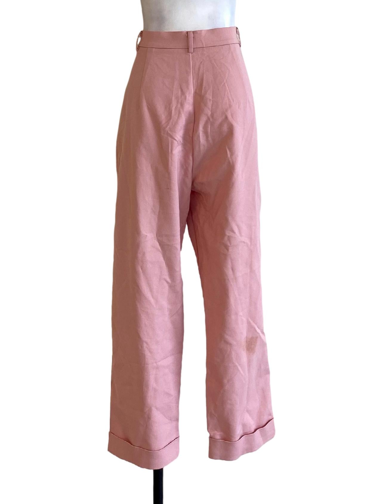 Lemonade Pink Buttoned Waist Cuffed Hem Pegged Pants LB
