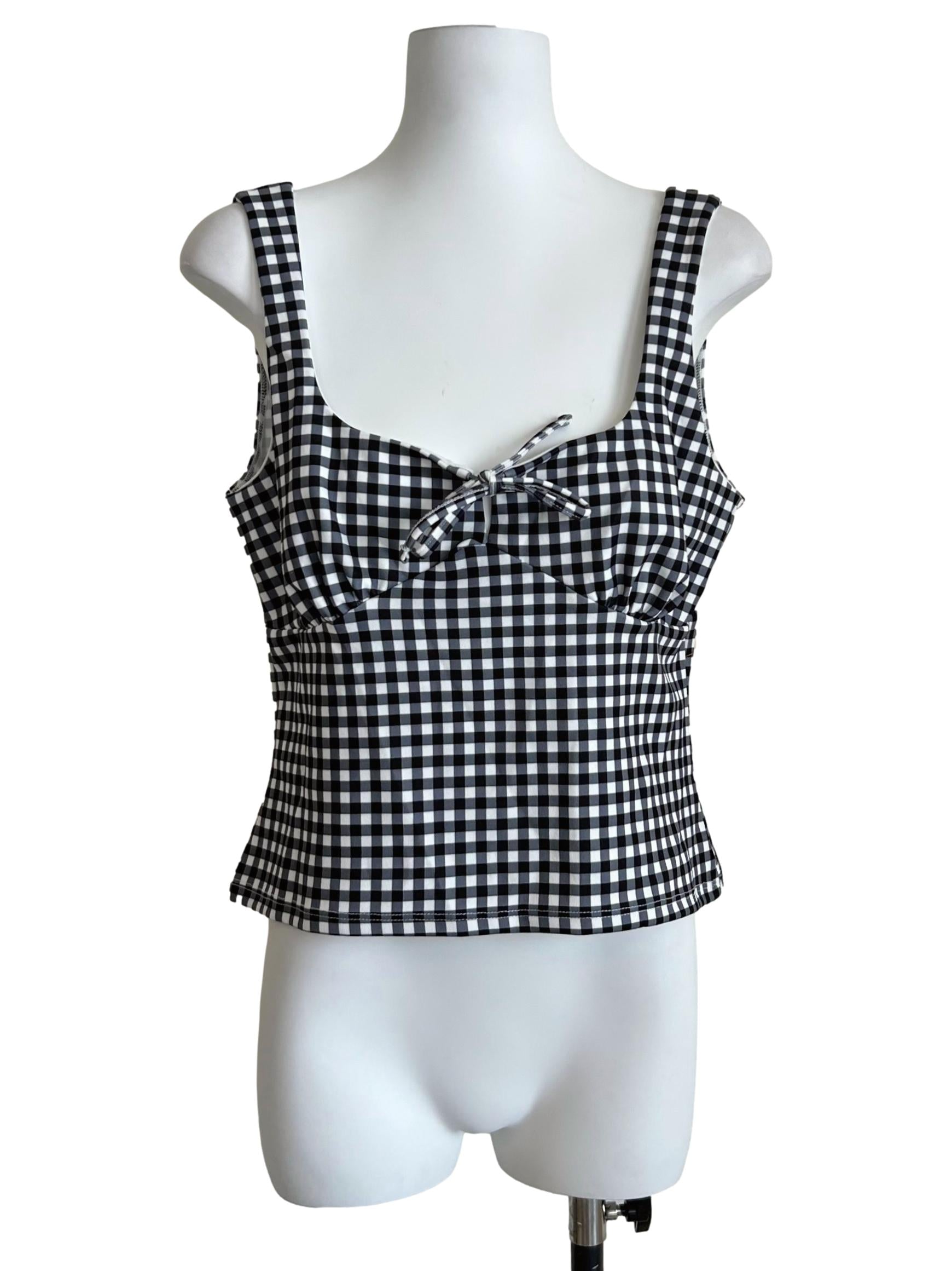 Black & White Gingham Tie Front Cami Top