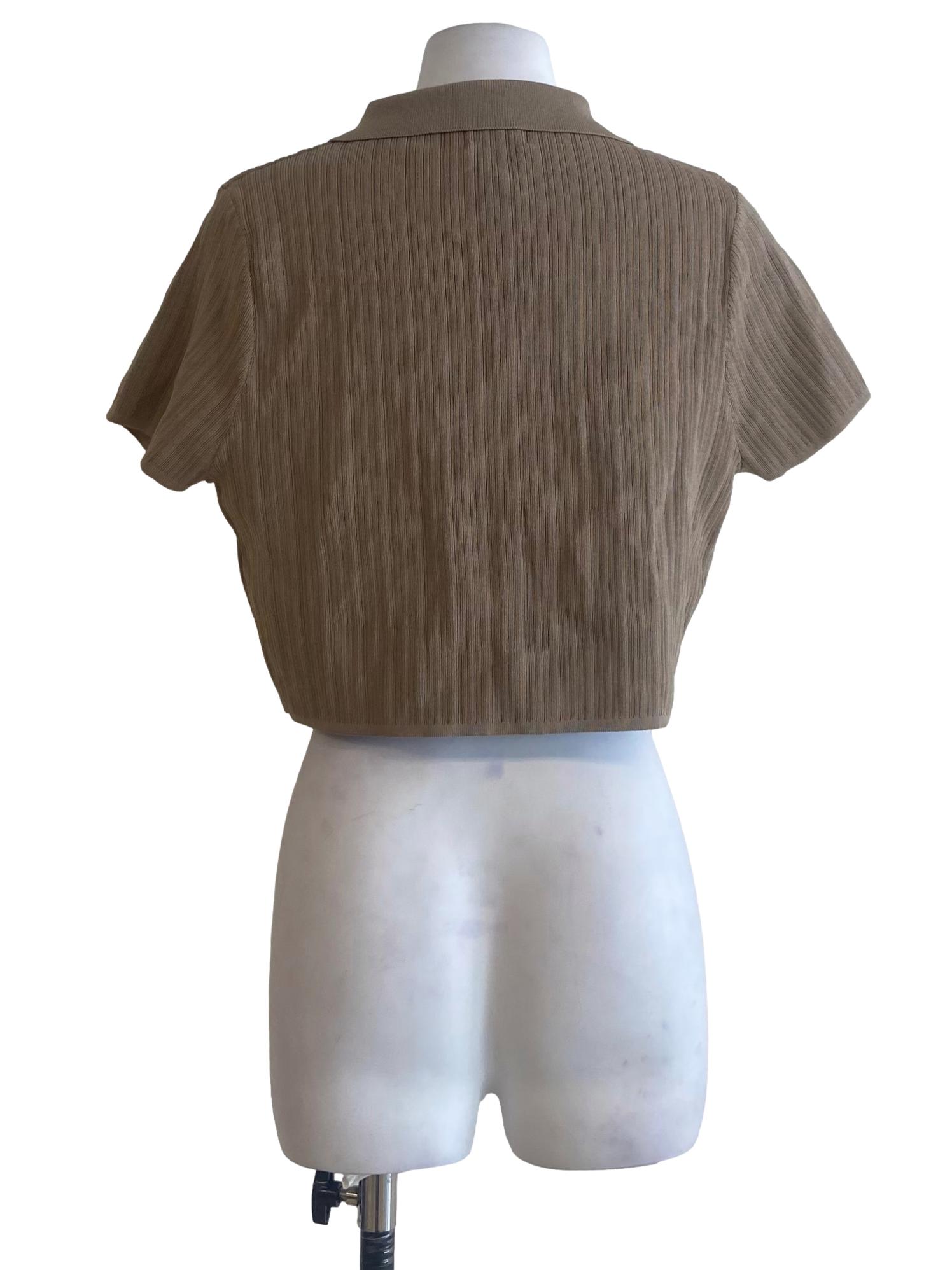 Peanut Brown Half Button Crop Blouse