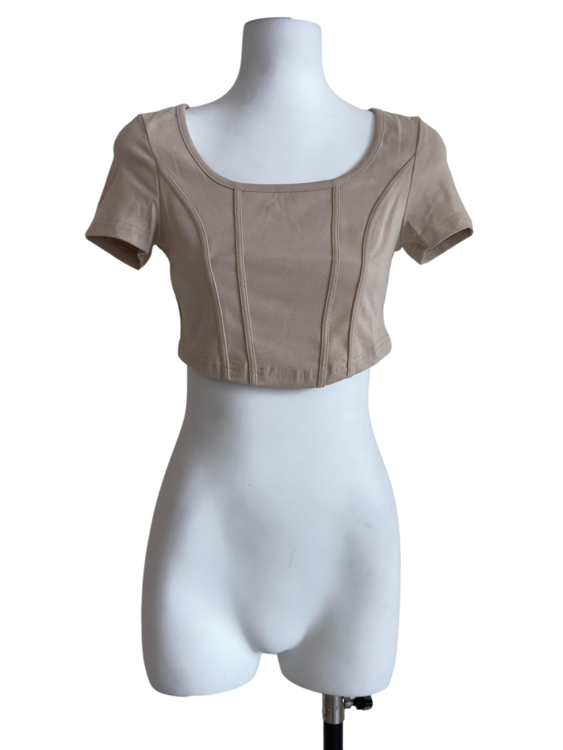 Beige Eunice Curved Hem Tee