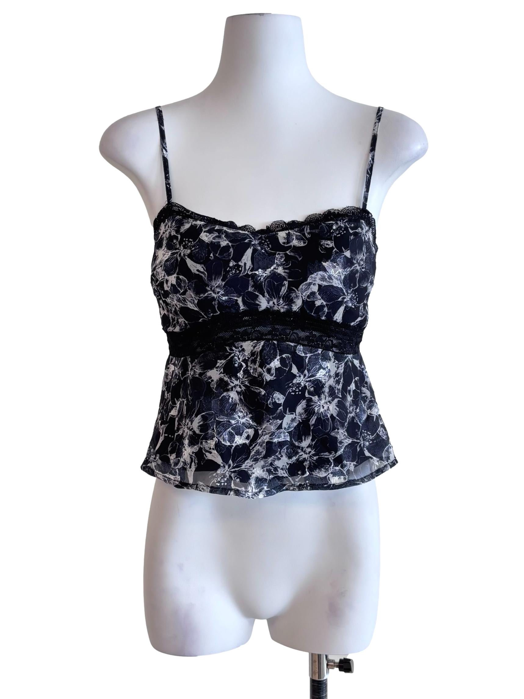 Black Floral Irina Lace Trim Padded Top