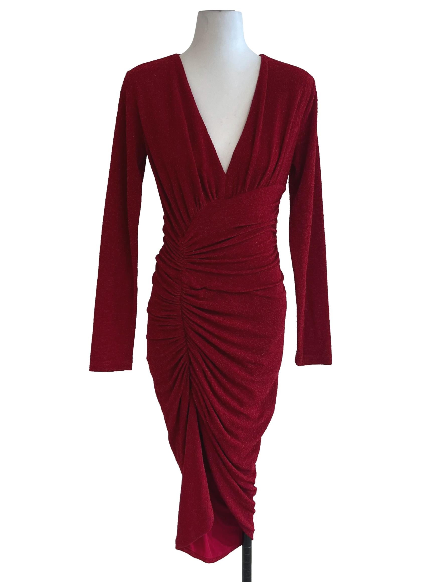 Blood Red V-Neckline Bodycon Dress