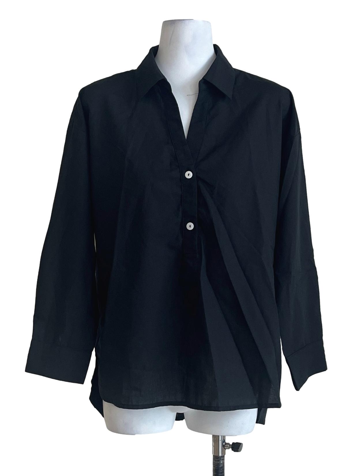 Ink Black Button Down Long Sleeve Top