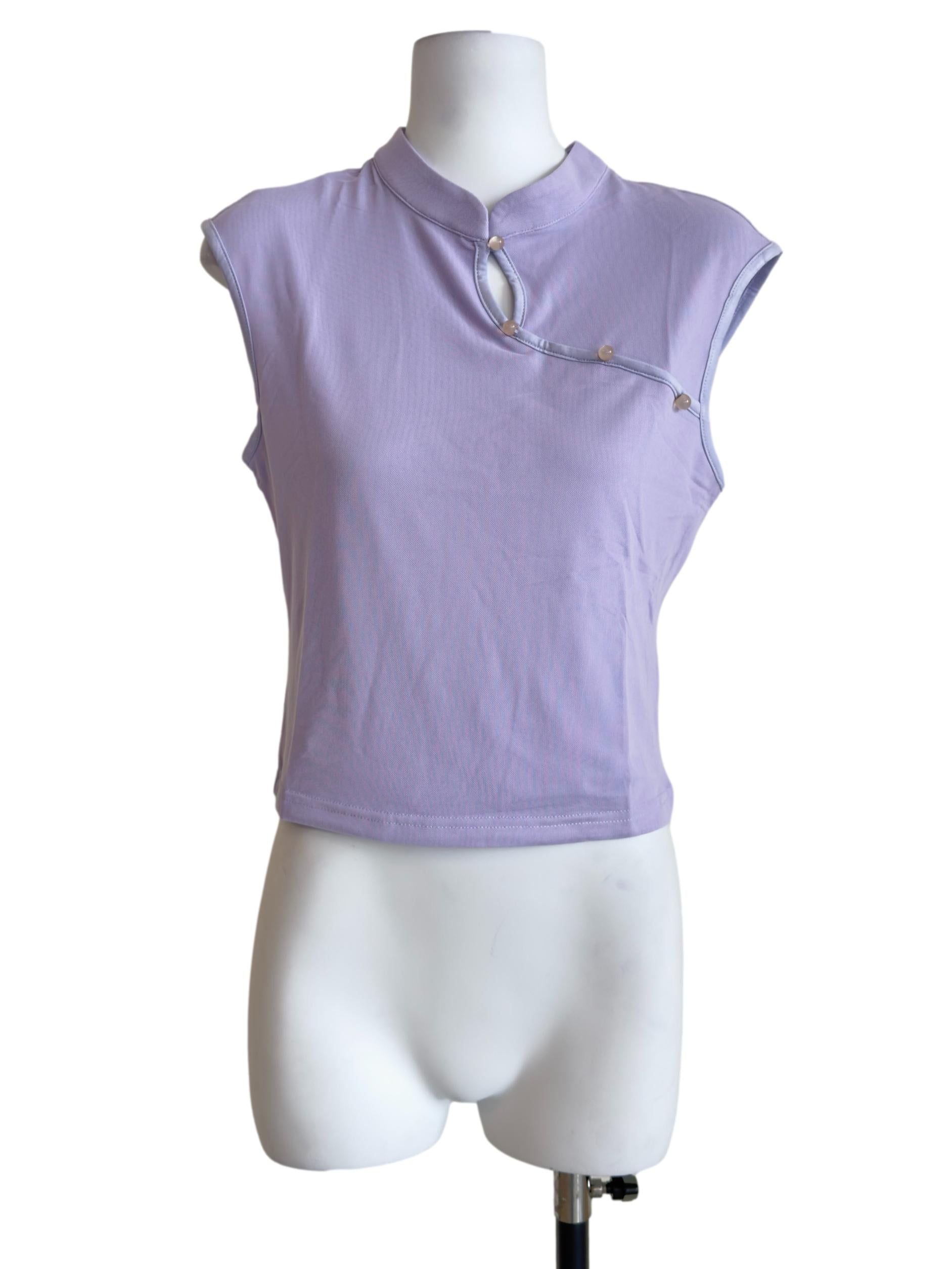 Purple Daniah Mandarin Collar Mesh Top