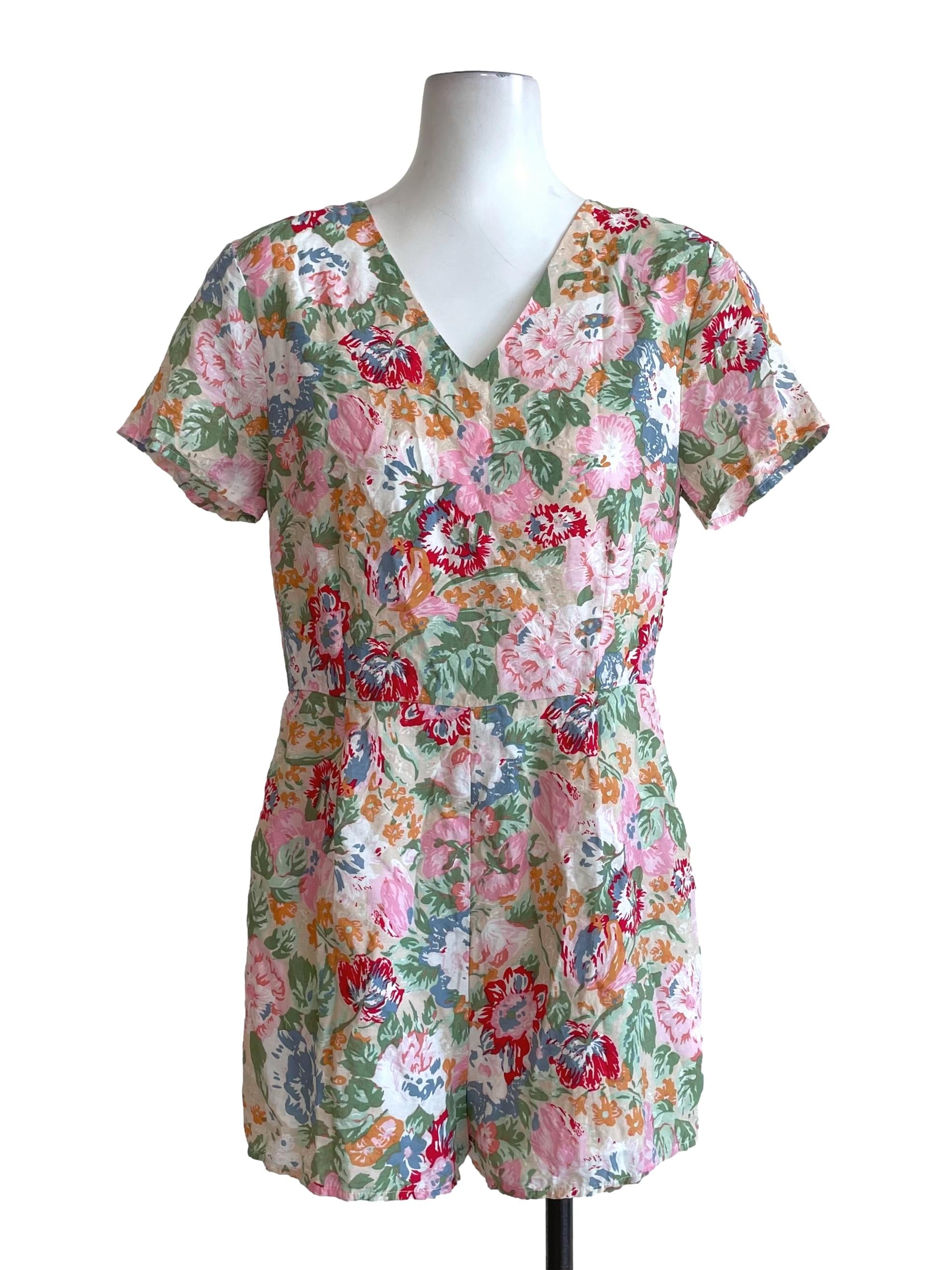 Rice Floral V Neck Romper