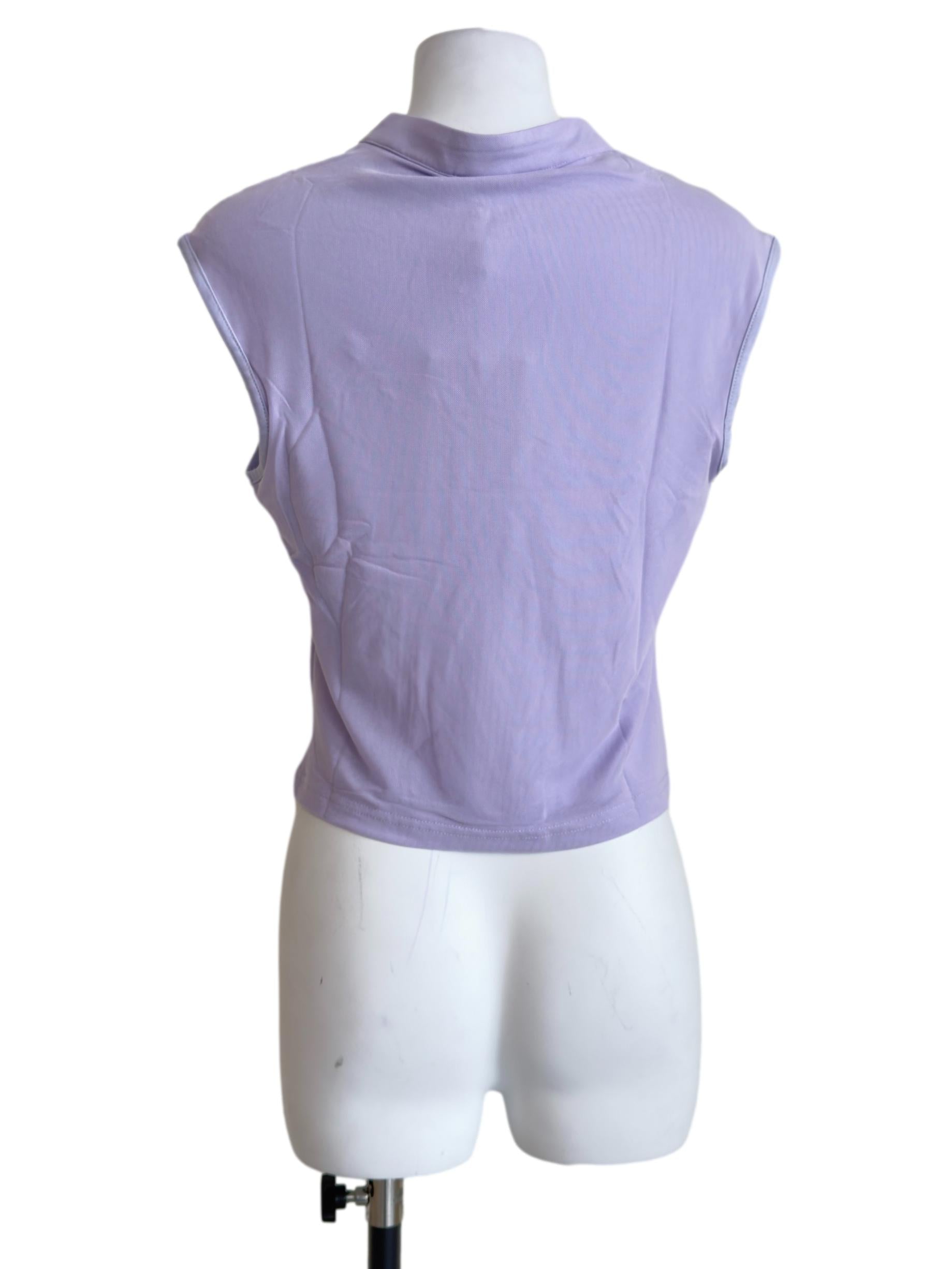 Purple Daniah Mandarin Collar Mesh Top