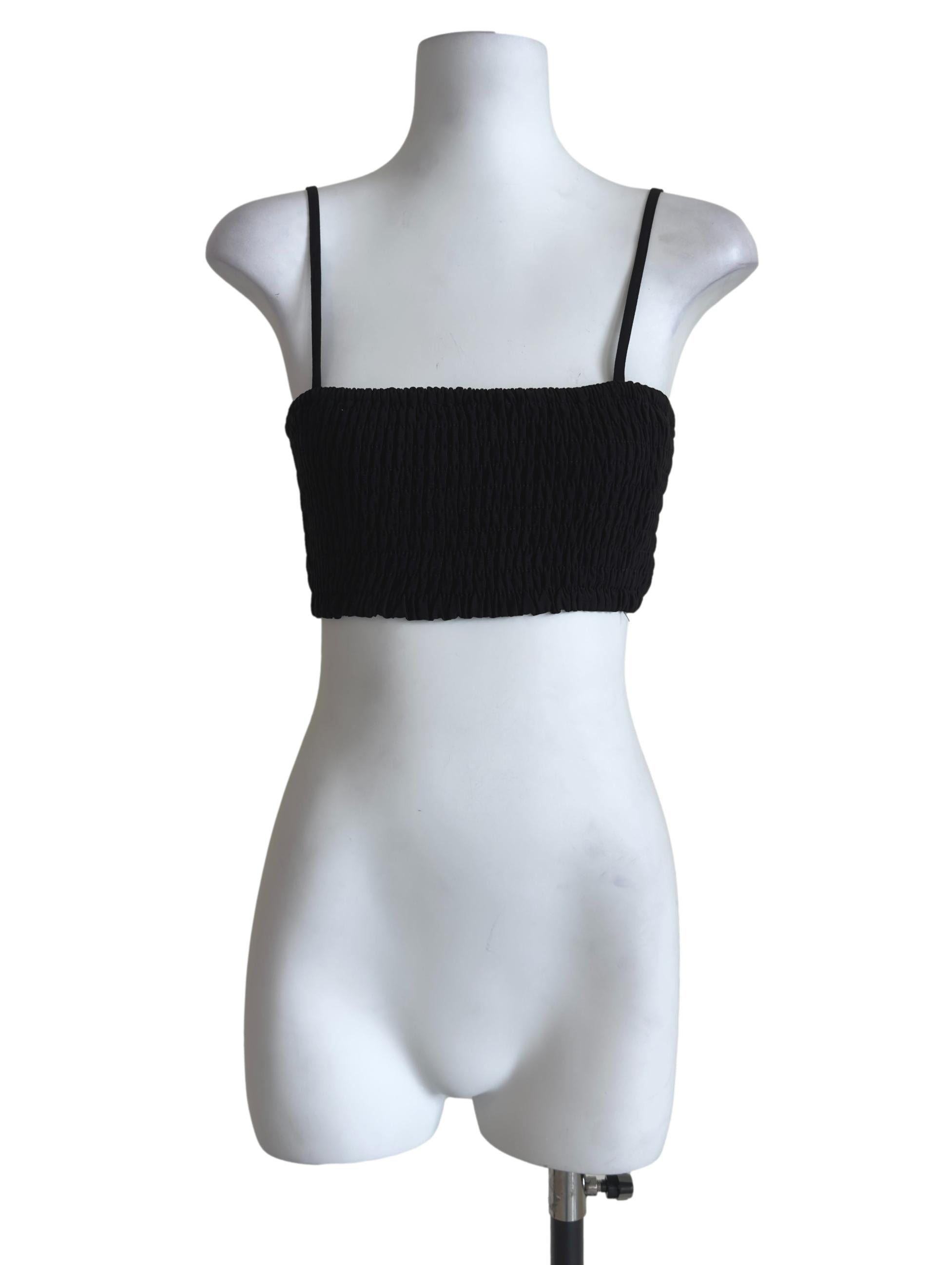 Black Kaci Smocked Crop Top