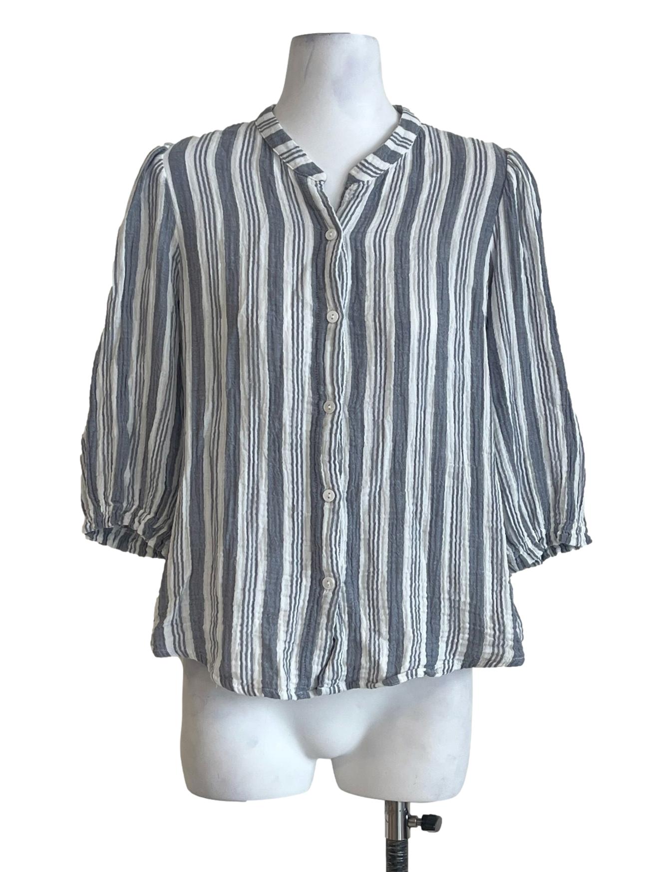 Dove Grey Stripe Button Down Long Sleeve Top