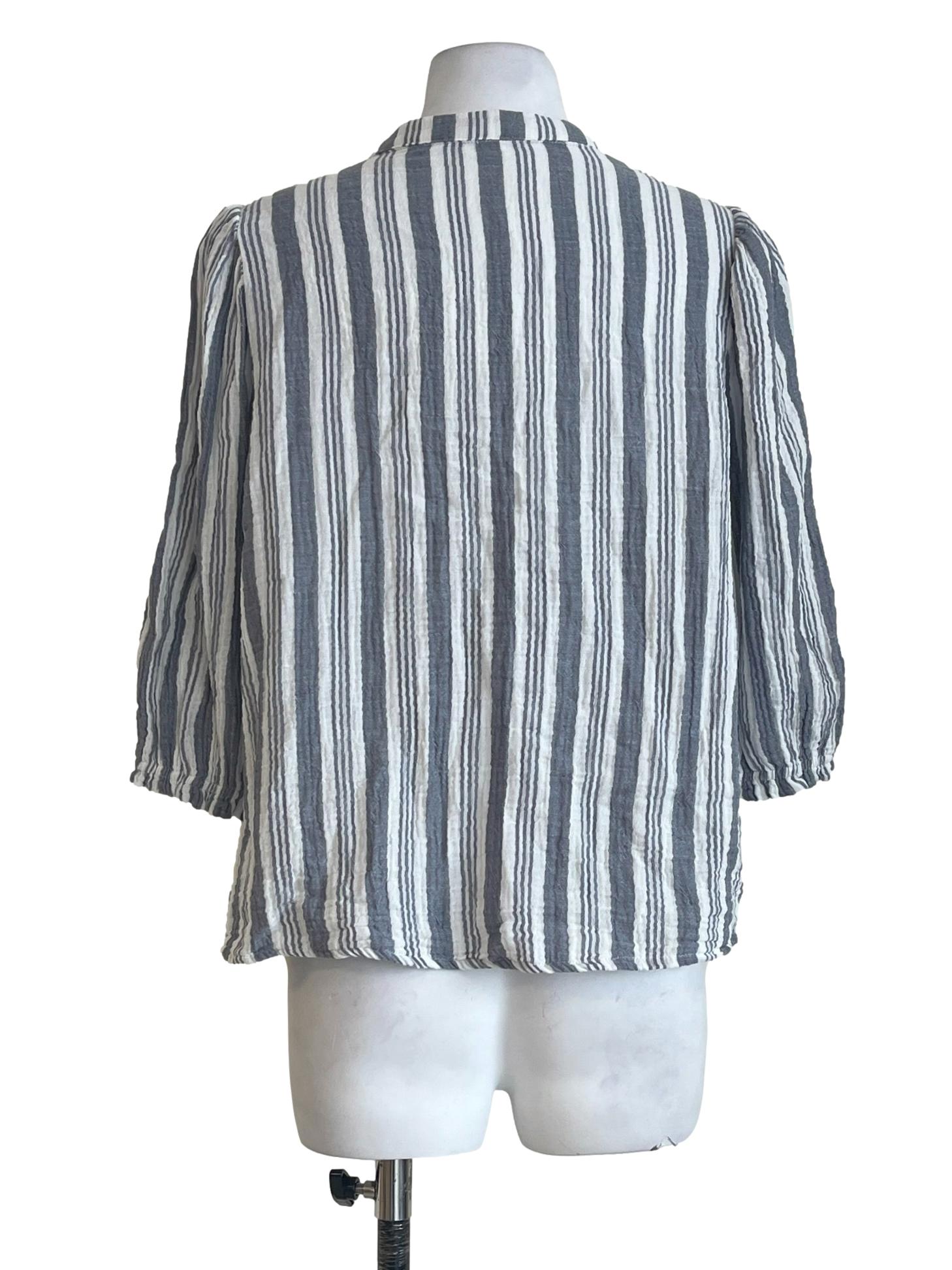 Dove Grey Stripe Button Down Long Sleeve Top