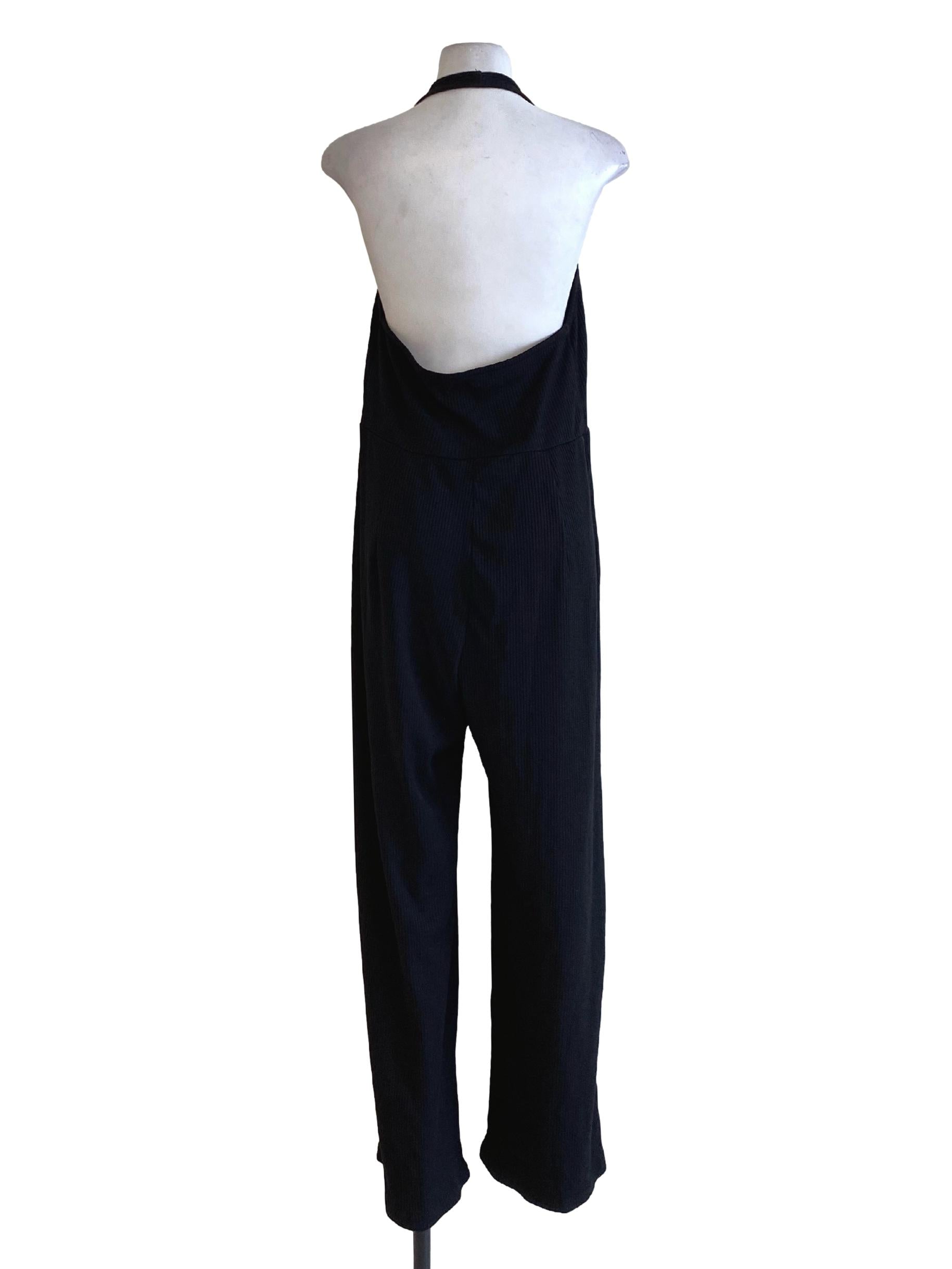 Rich Black Pleated Halter Neck Loose Jumpsuit