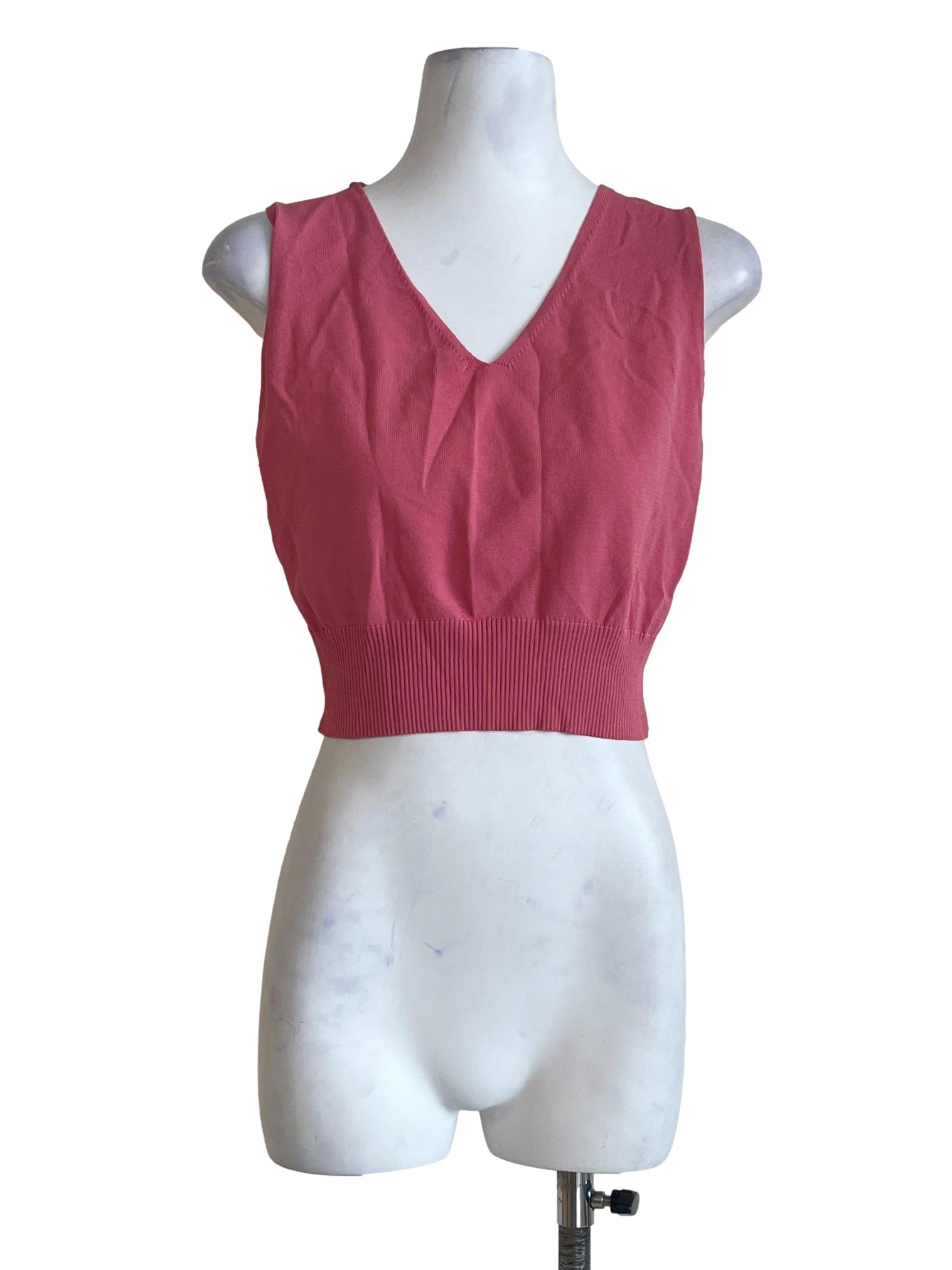 Strawberry Pink V-Neck Sleeveless Top