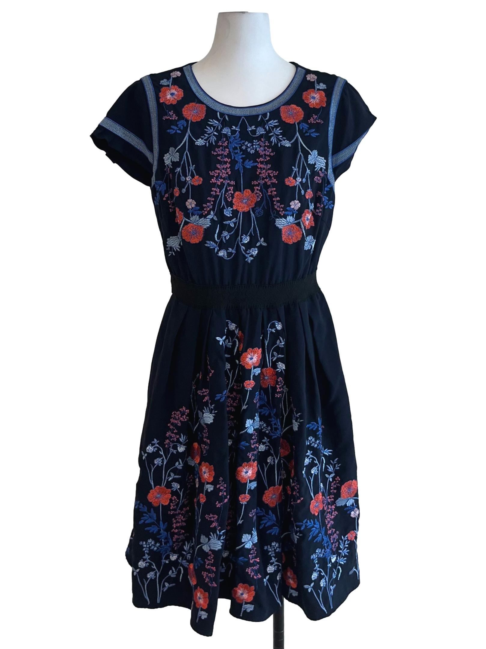Navy Blue Floral Empire Dress