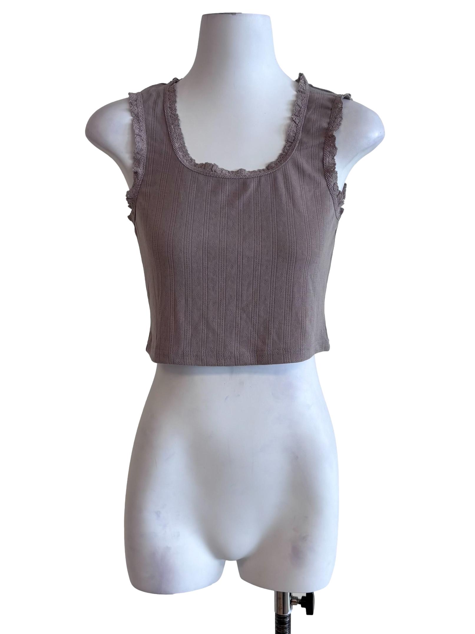 Dusty Purple Lace Hem Cropped Tank Top